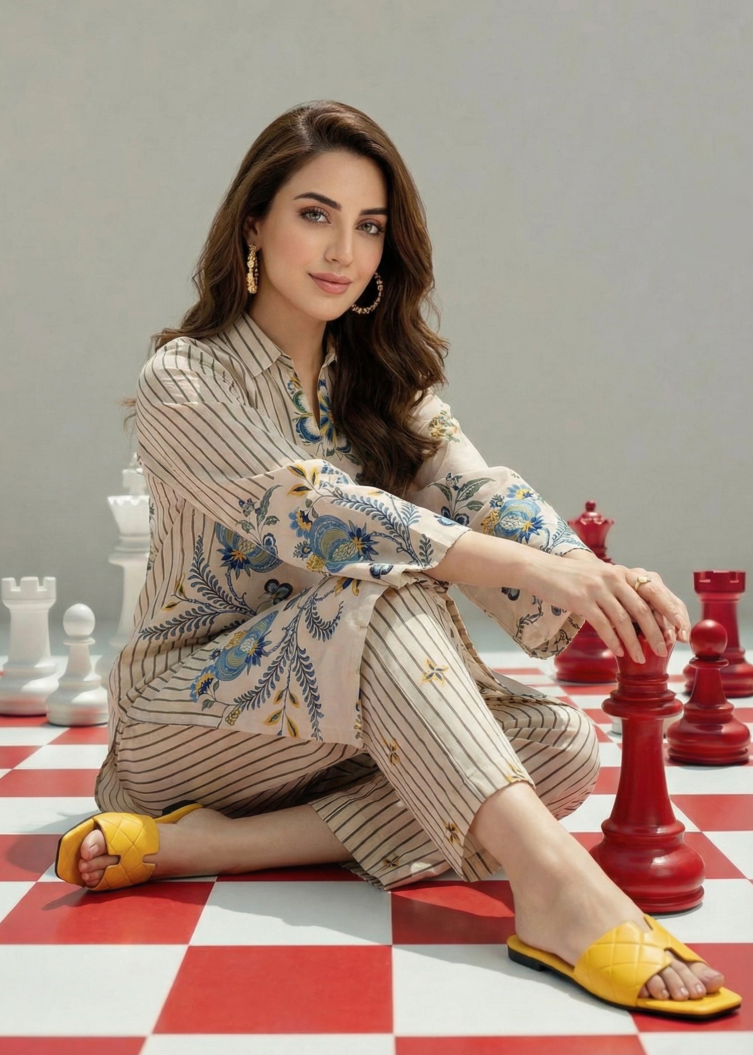 slub lawn Kurta Set in Off-white