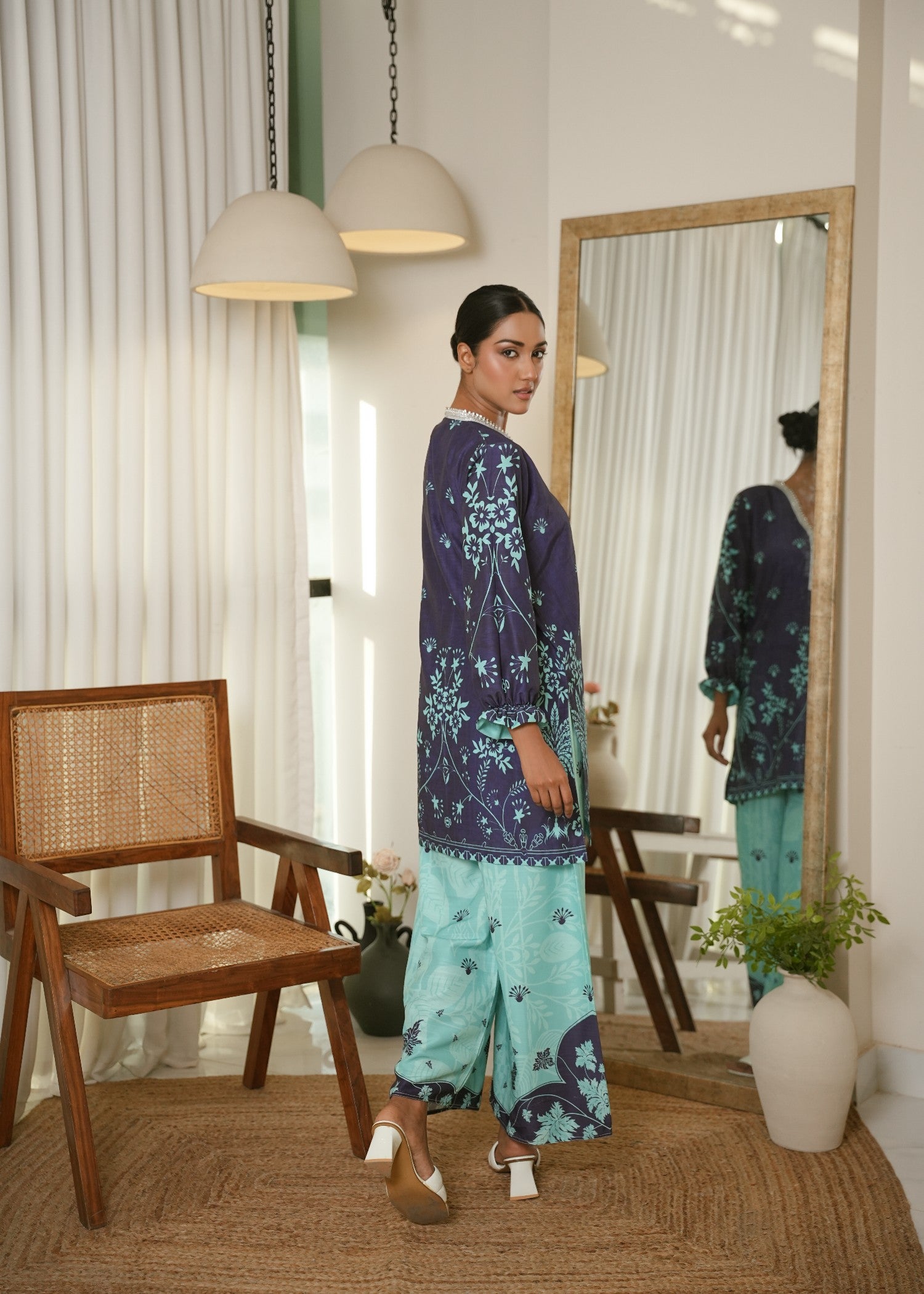 raw silk Co Ord Sets in Midnight blue, aquamarine