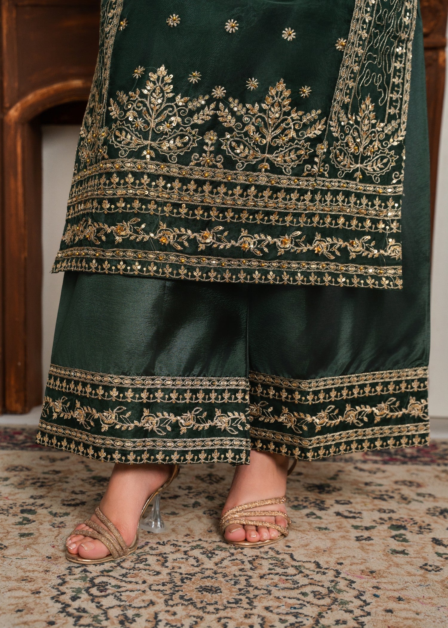 organza Kurta Set in Green