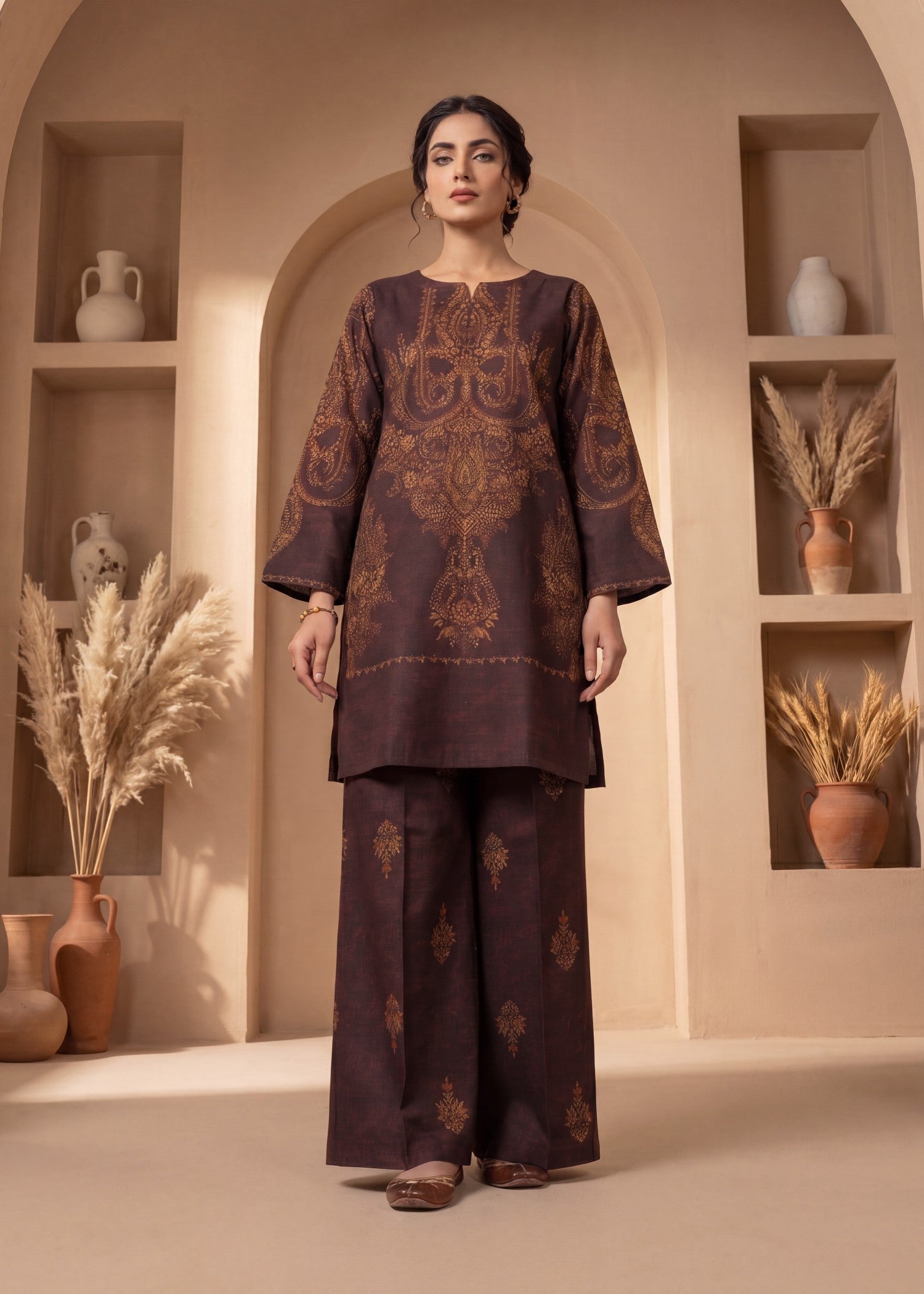 cotton viscose Kurta Set in Brown