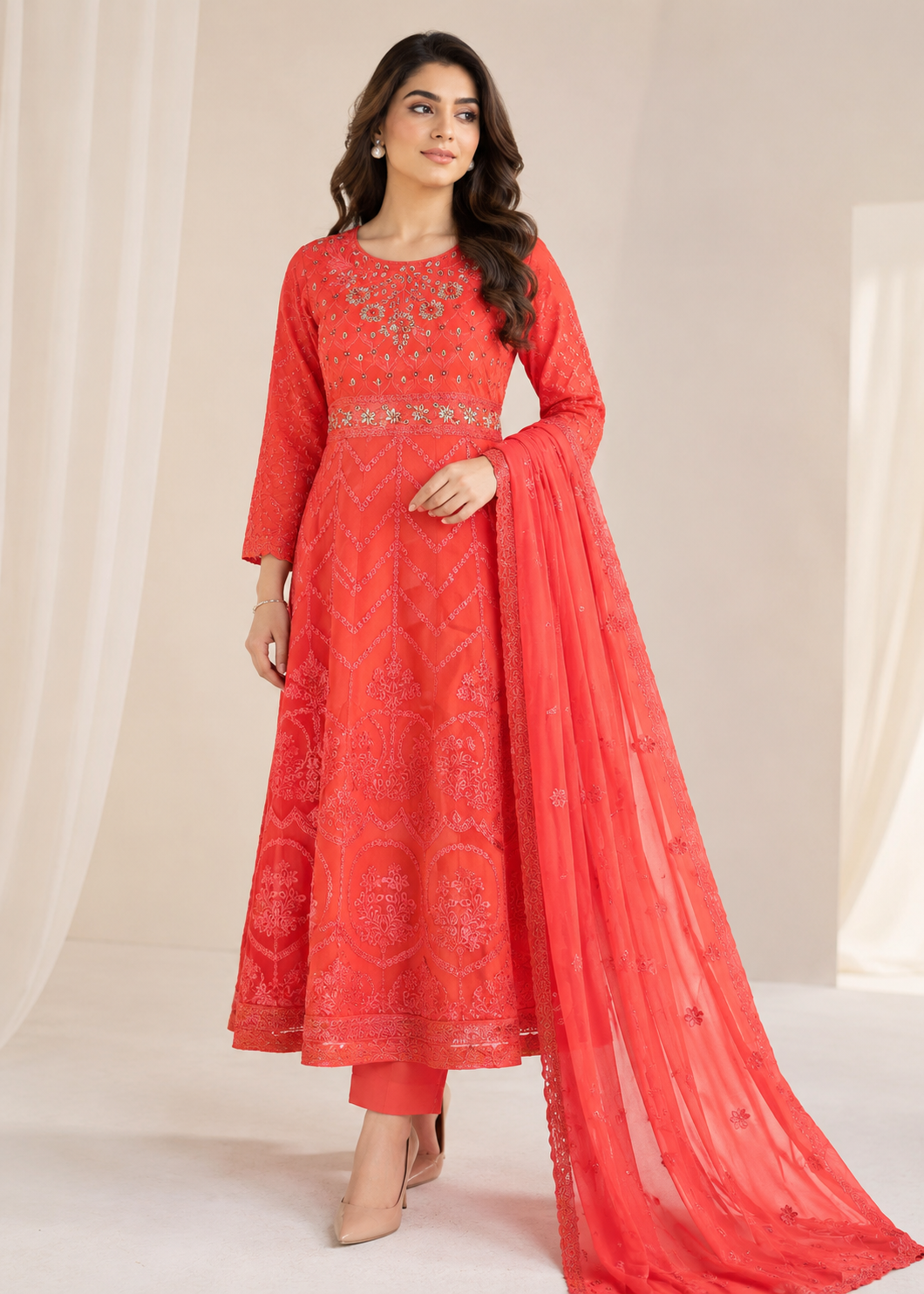 chiffon Maxi in Coral red