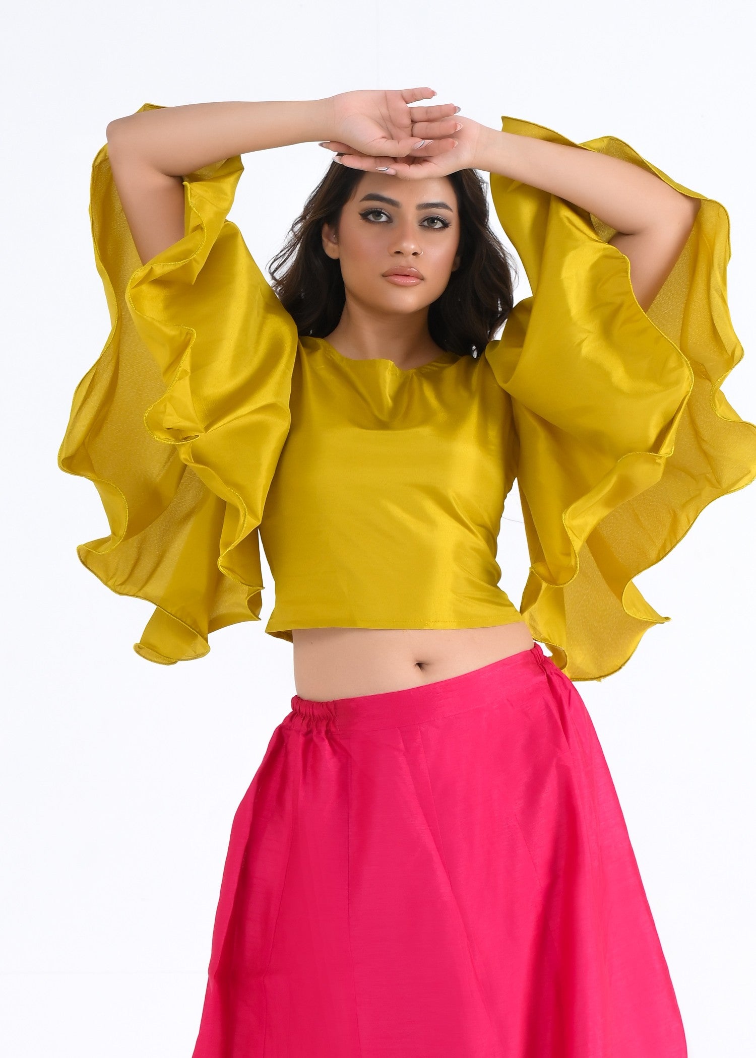 kattan silk Lehenga in Hot pink
