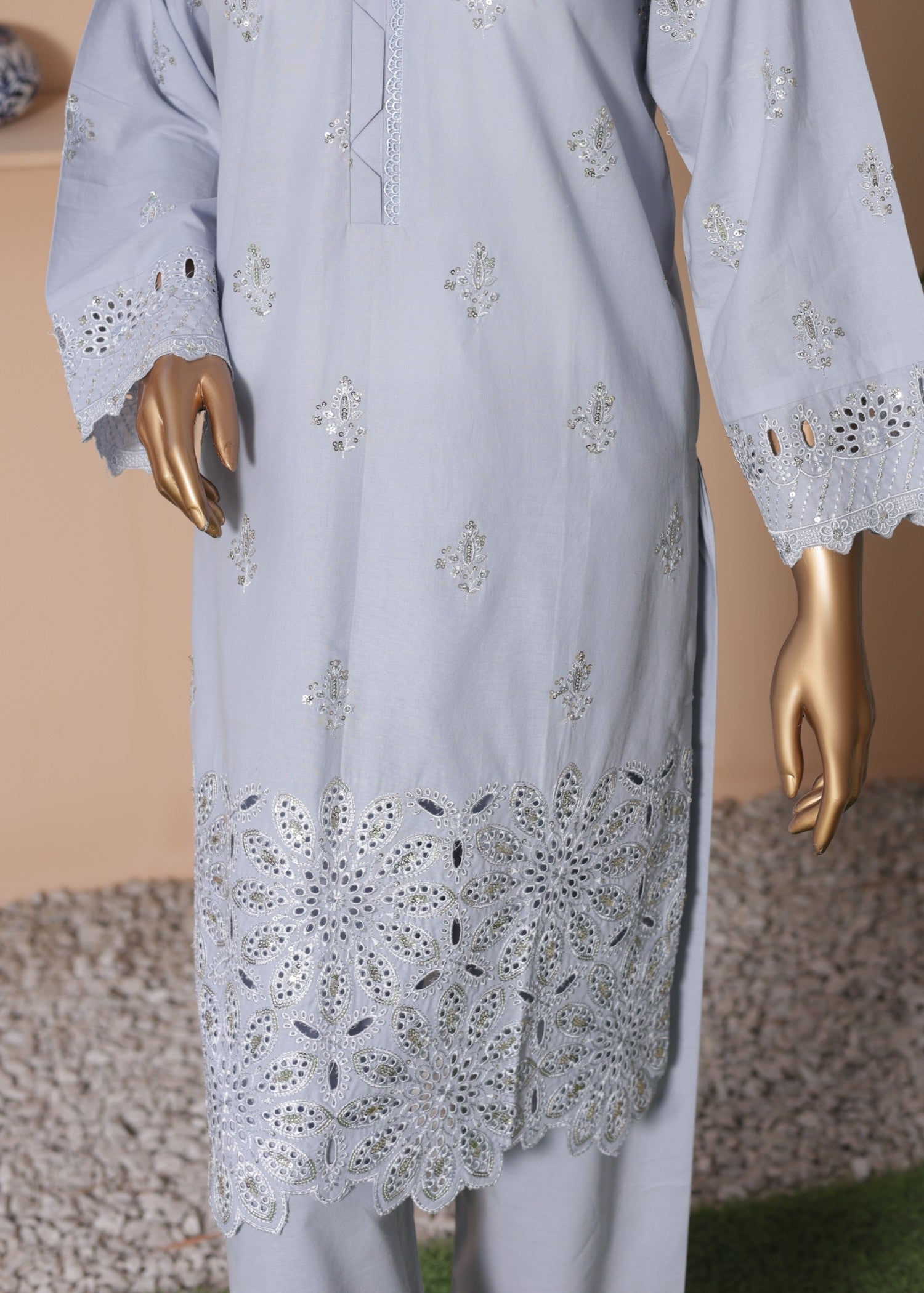cambric Kurta Set in Ash grey