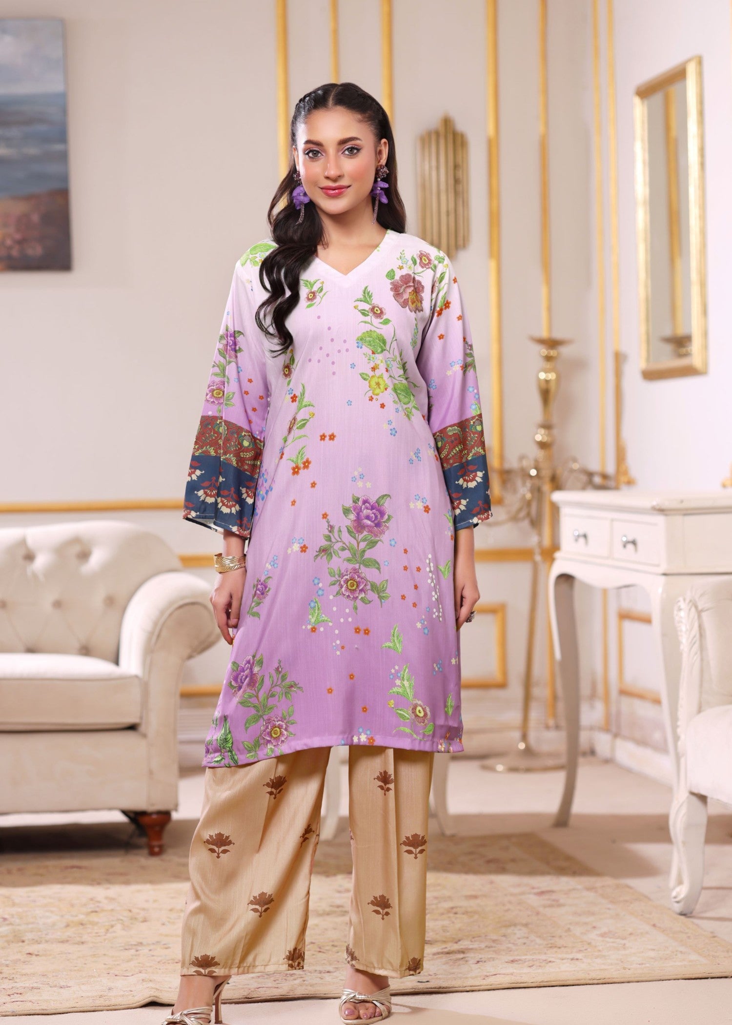 swiss lawn Kurta Set in Multi