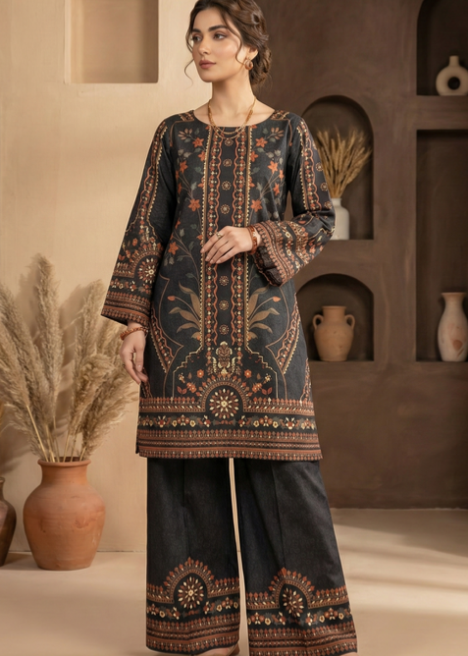 cotton viscose Kurta Set in Jet black
