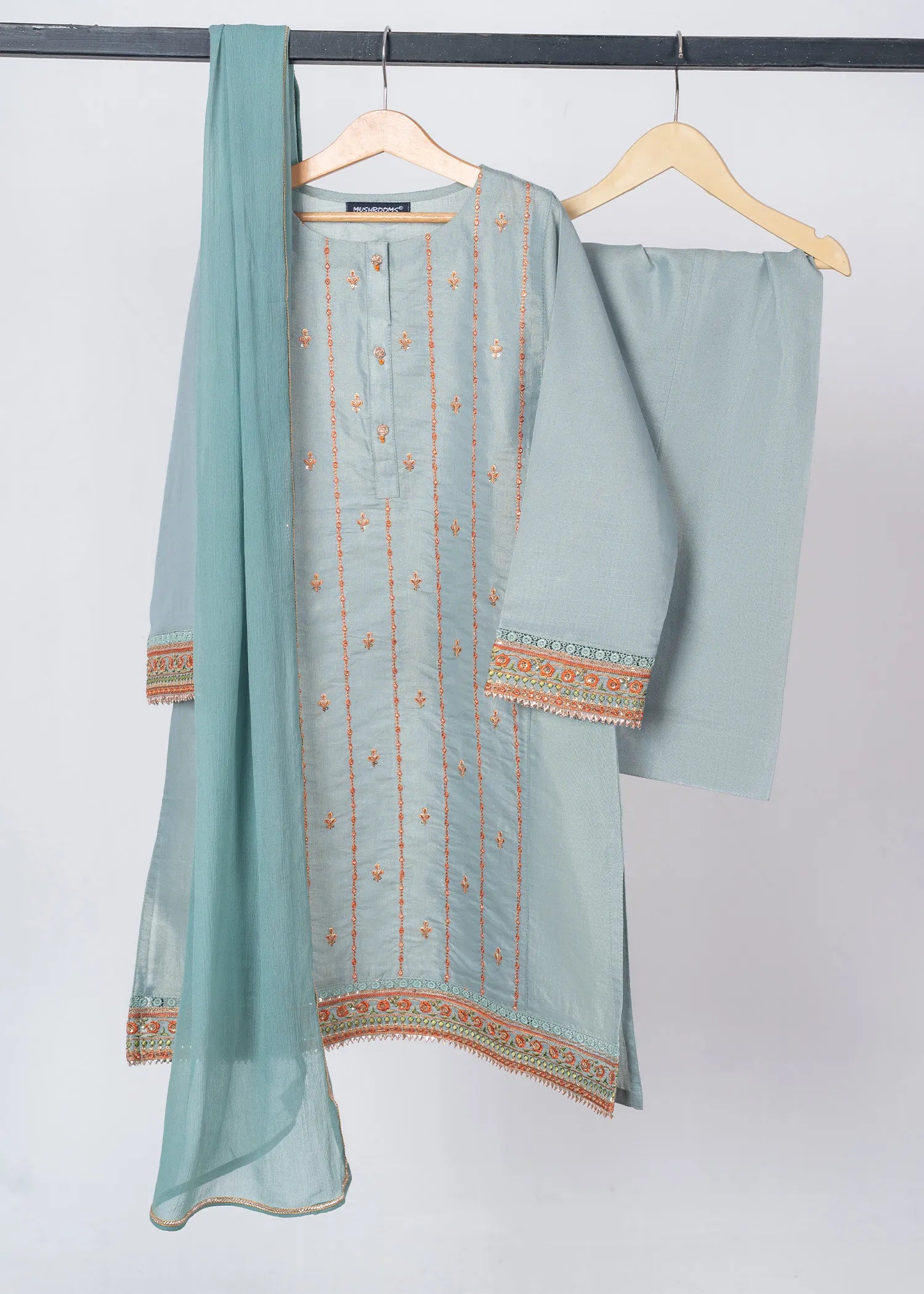 lawn Kurta Set in Aquamarine, grey