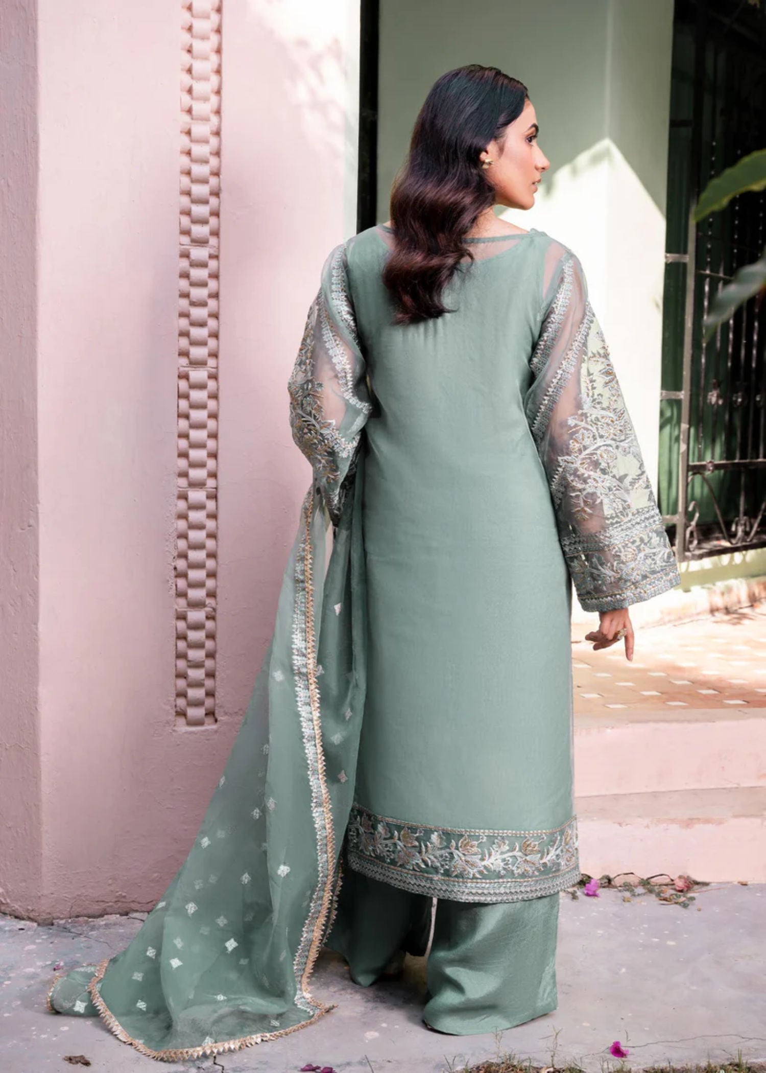 organza Kurta Set in Pastel green