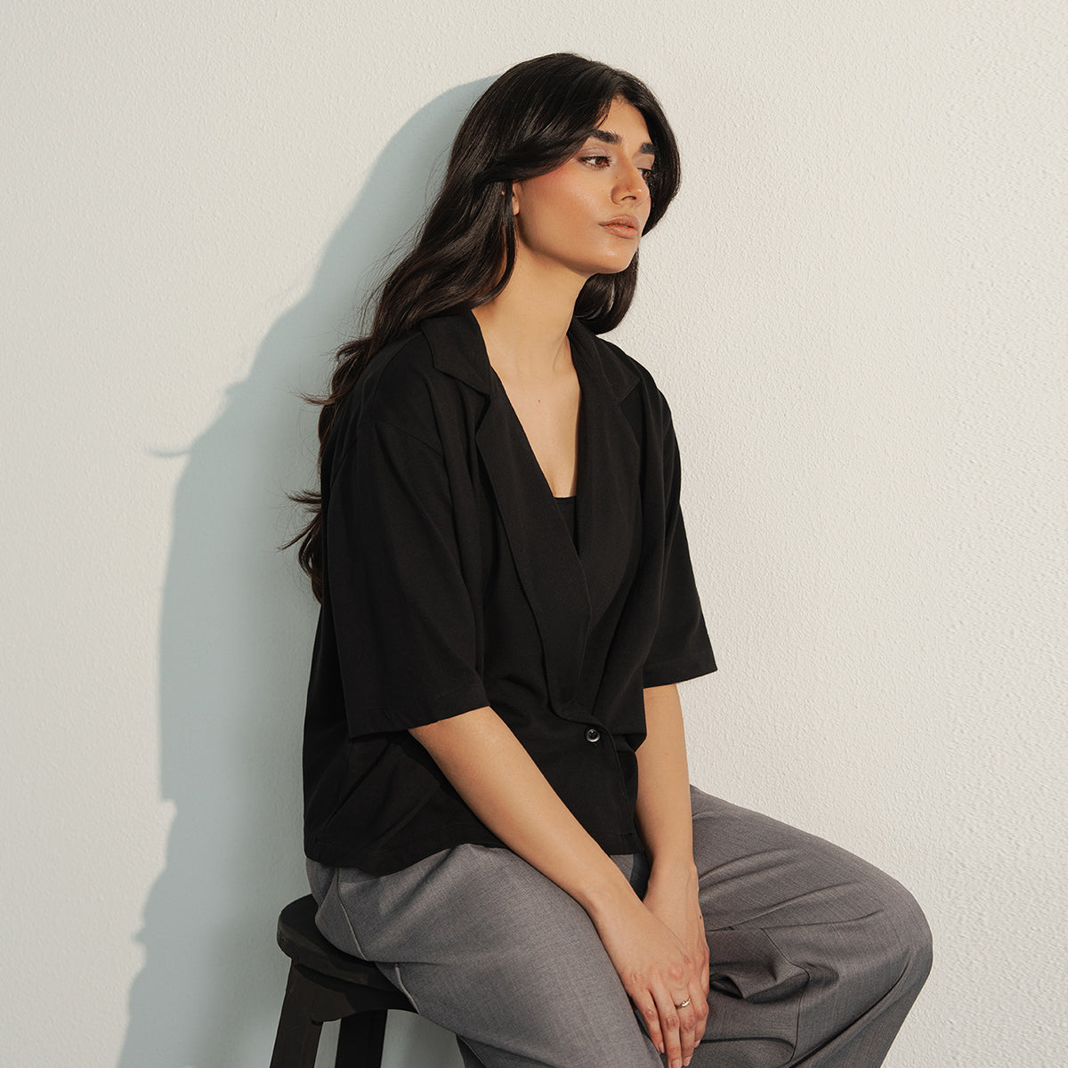 cotton-spandex Top in Charcoal black
