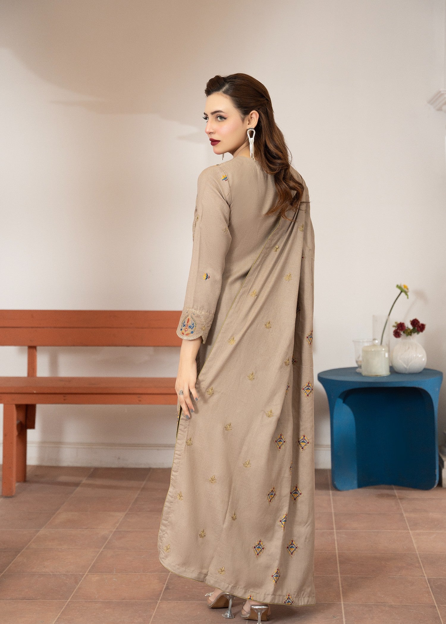 dhanak Kurta Set in Beige