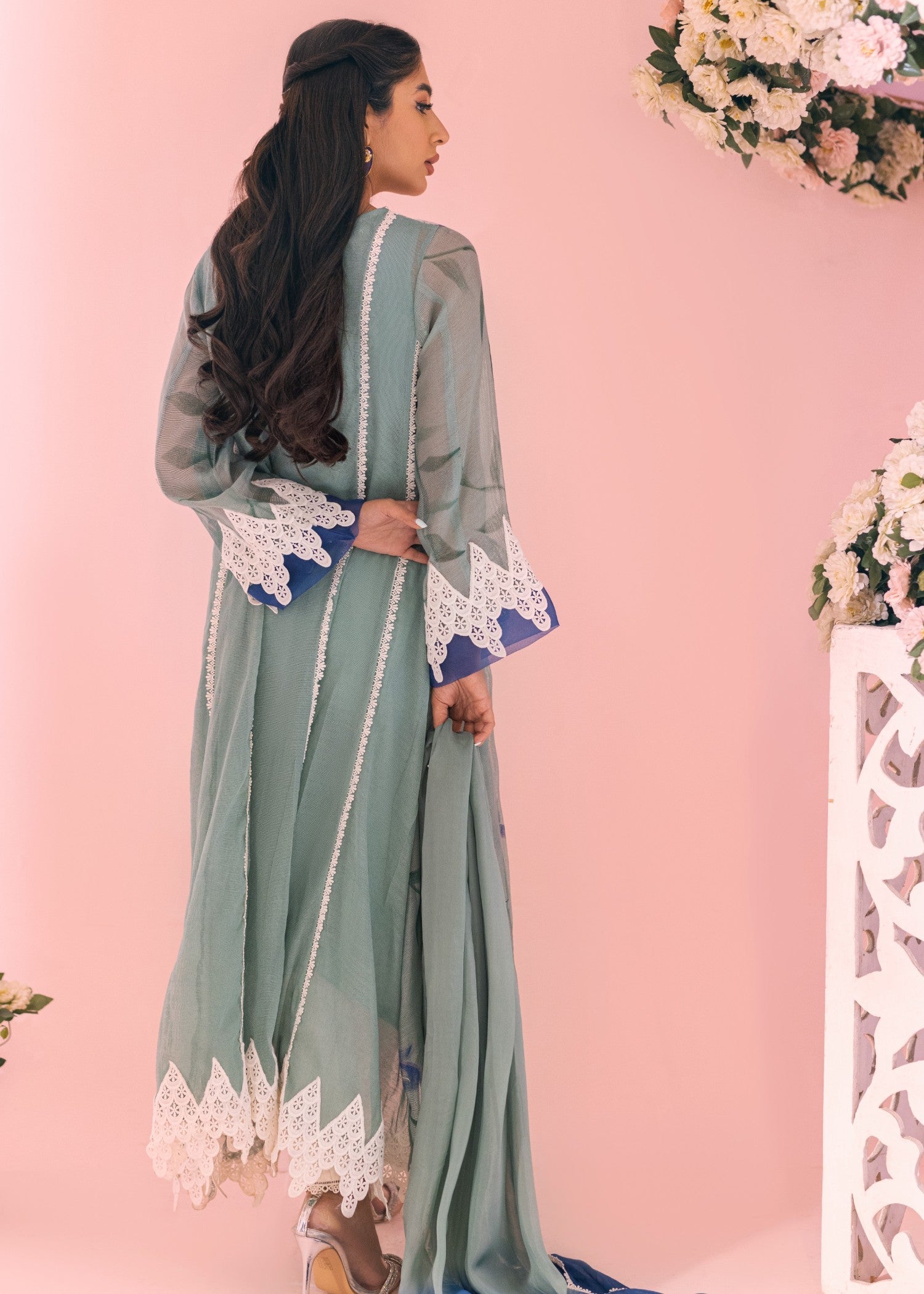 khaddi net Pishwas in Grey