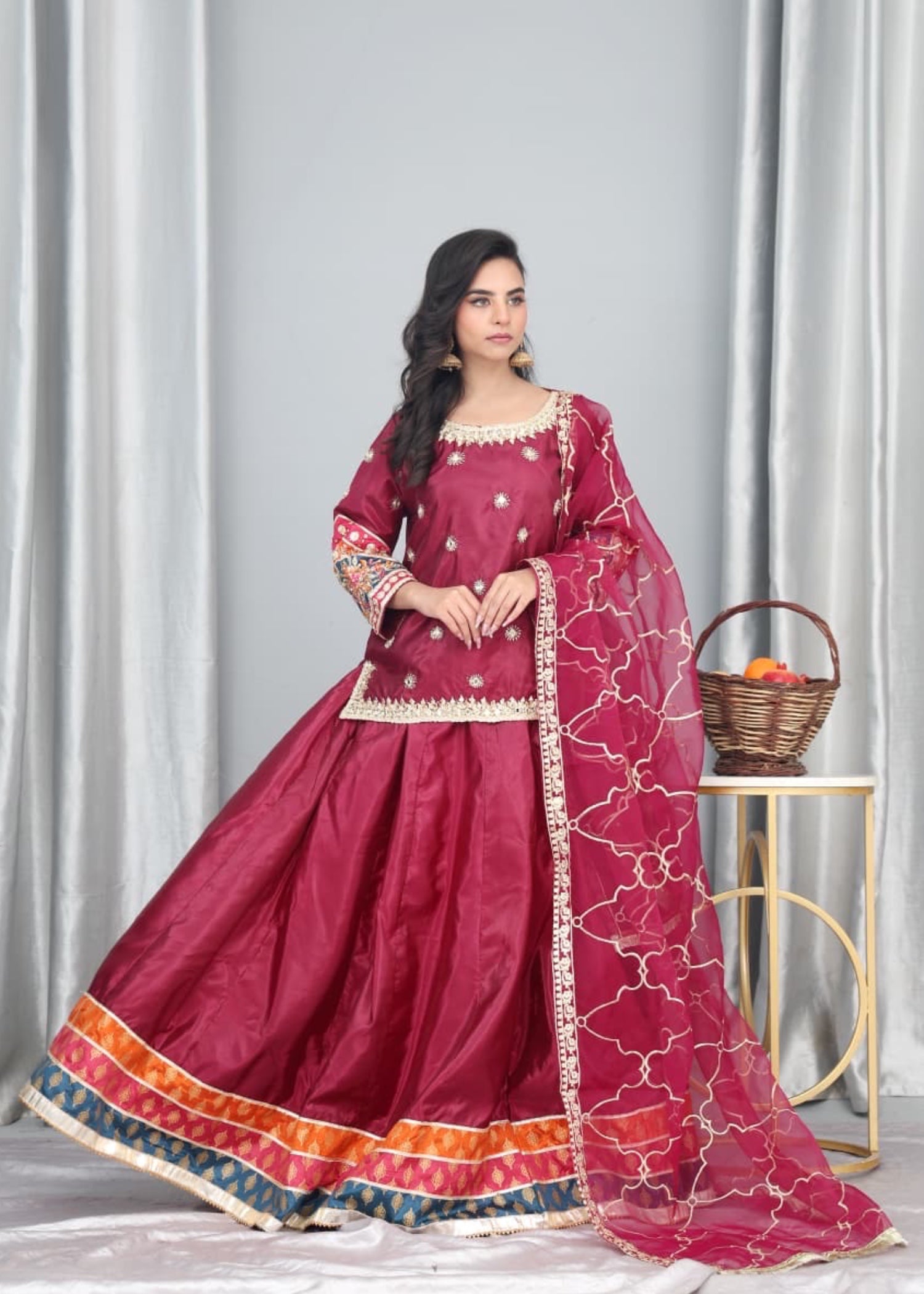 silk Lehenga in Amaranth