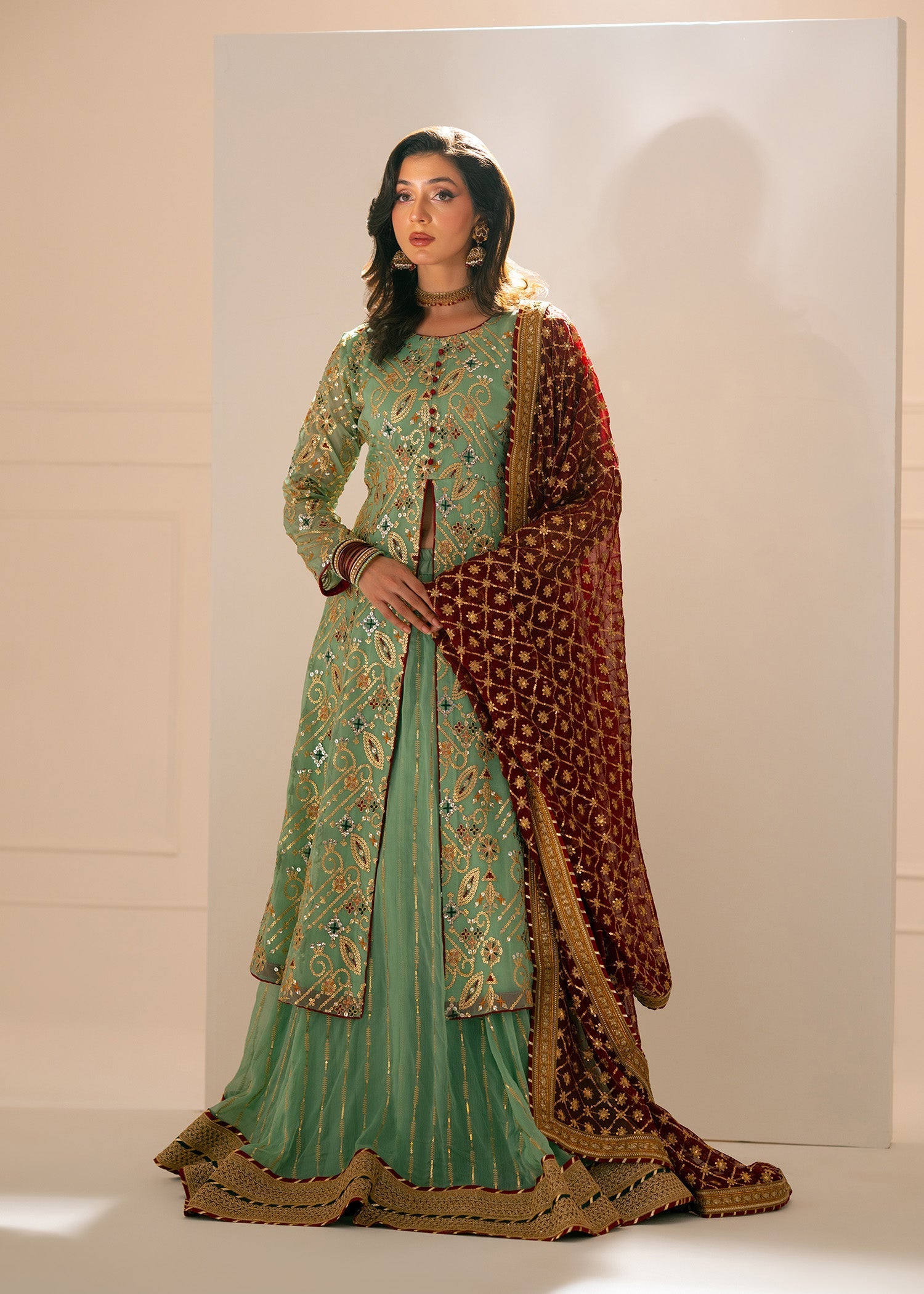 chiffon Lehenga in Pastel green