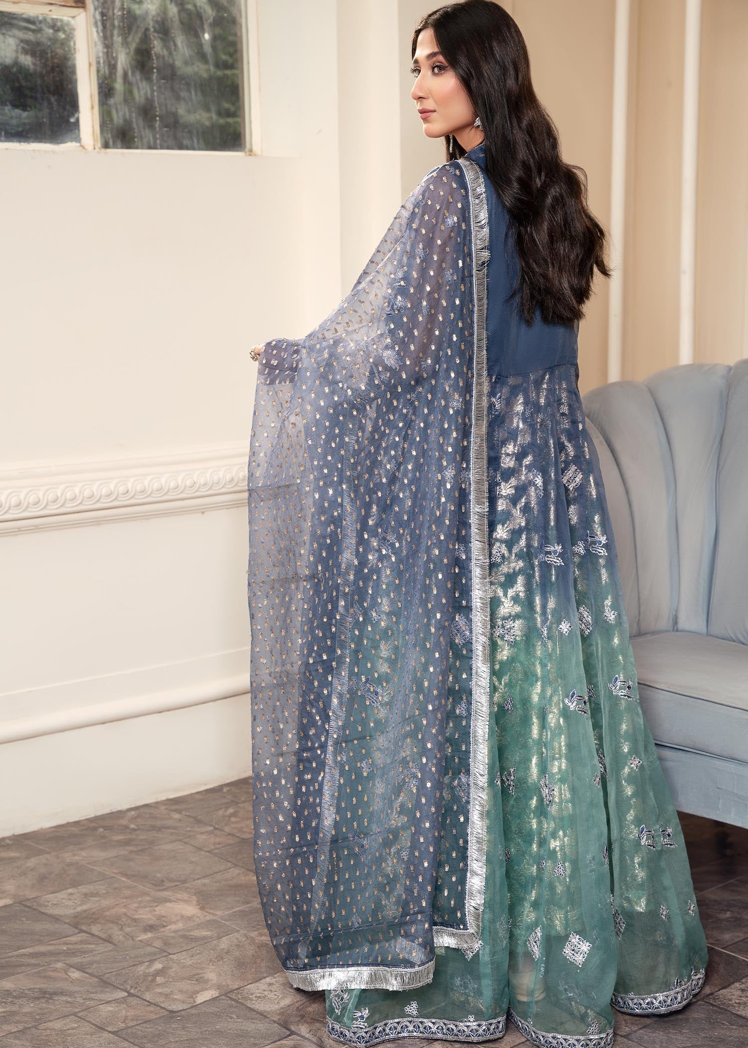 organza Gown in Teal