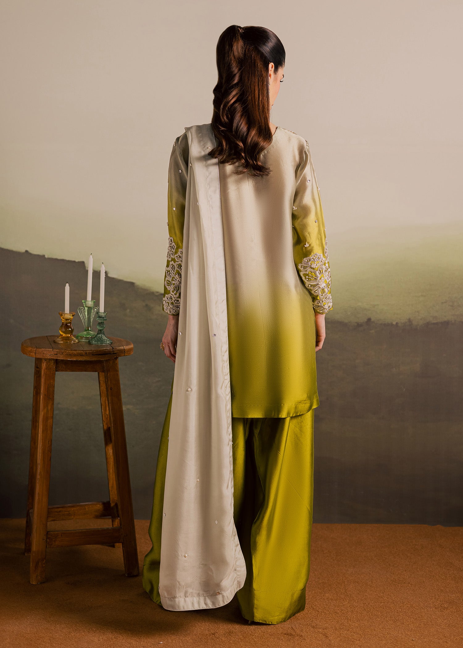 tussar silk Kurta Set in Olive green