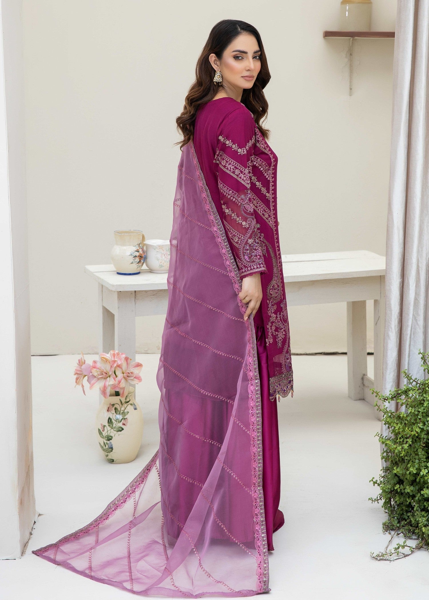 chiffon Gharara in Magenta haze