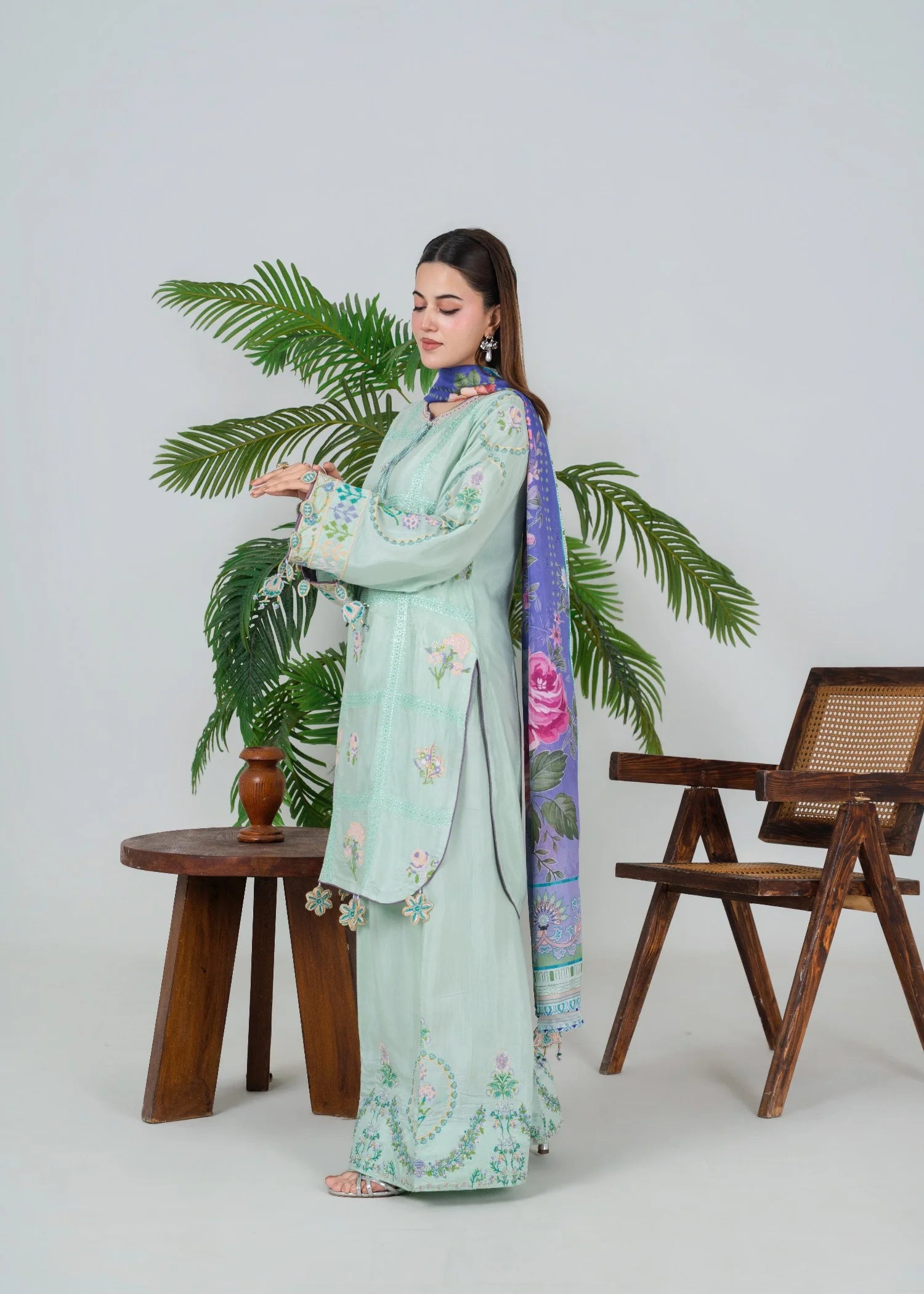 silk Kurta Set in Tea green