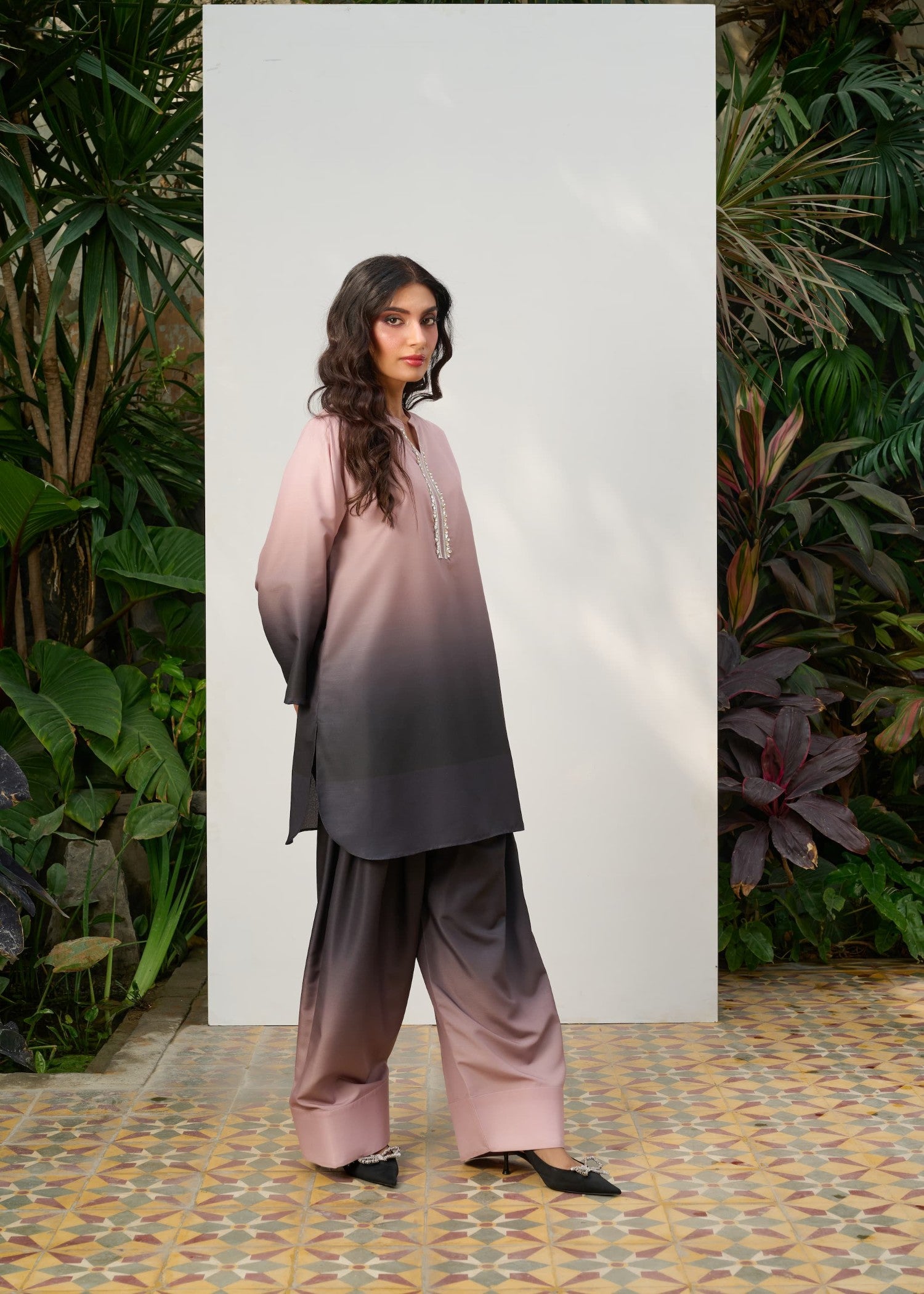 raw silk Co Ord Sets in Black, mauve pink