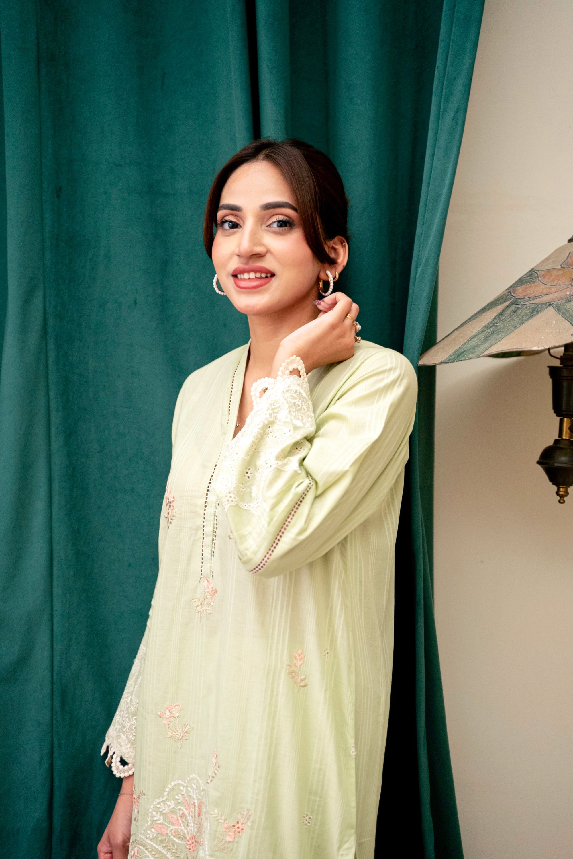 lawn Kurta Set in Light yellow