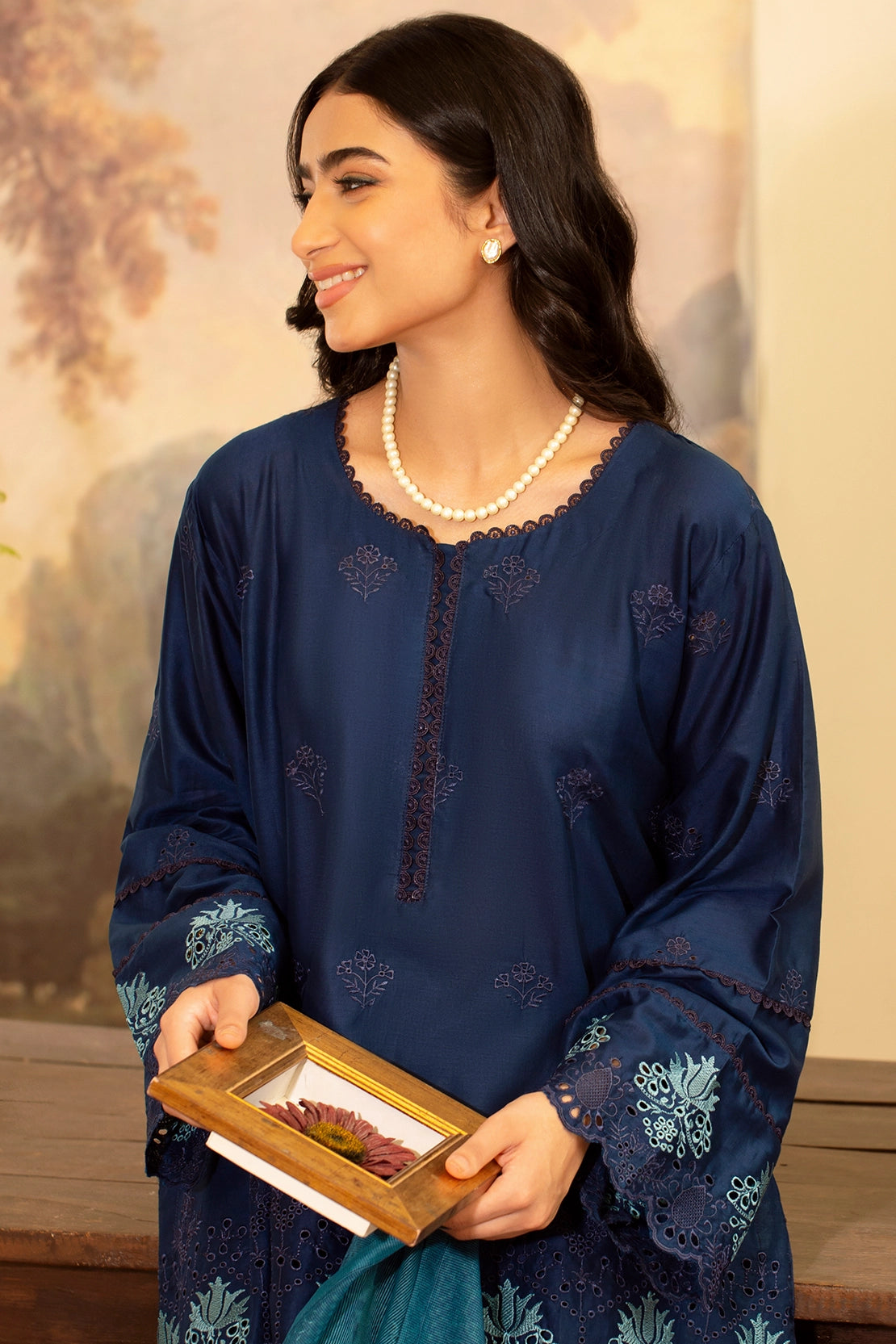 zari lawn Unstitched in Indigo