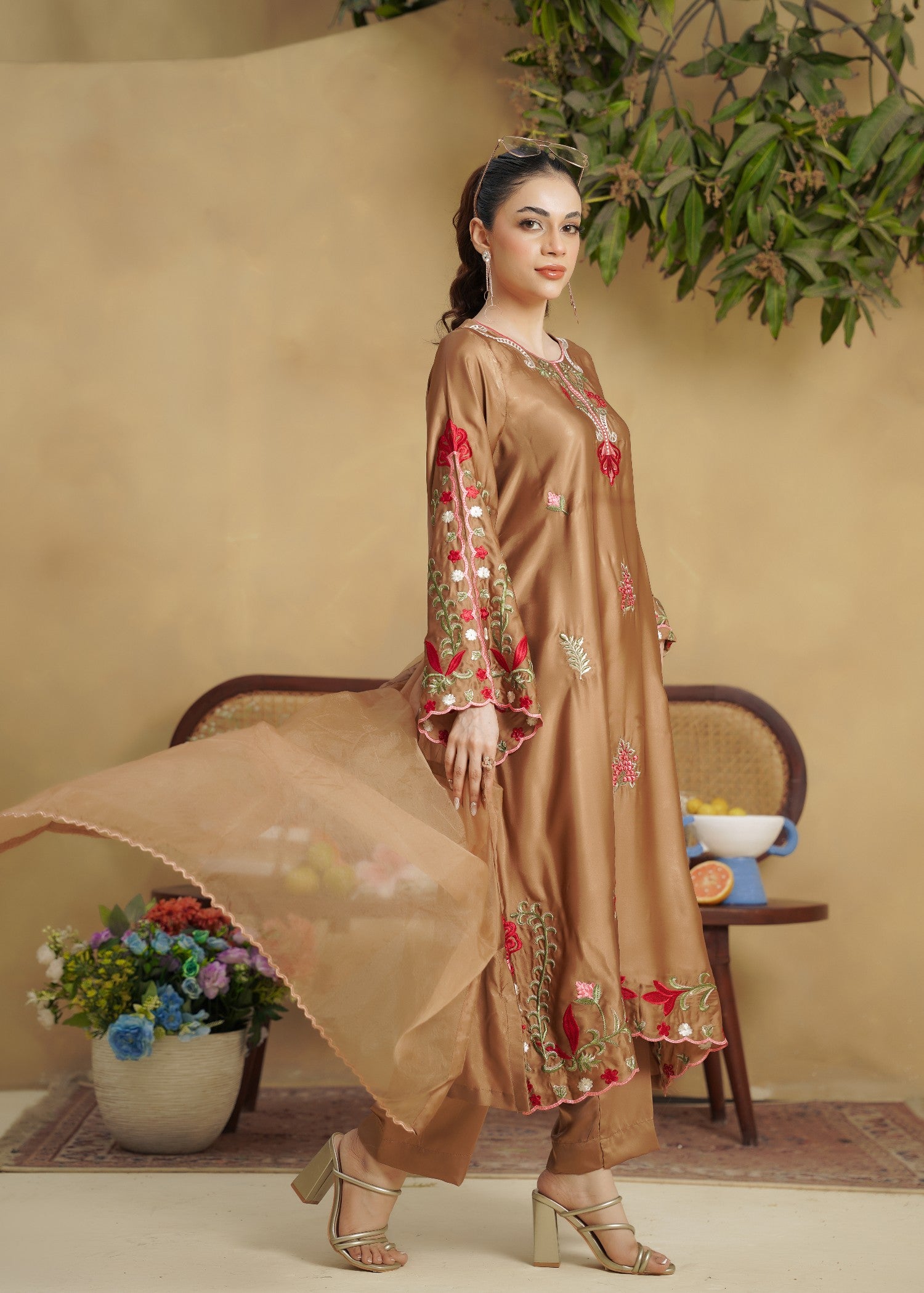 silk Kaftan in Camel brown