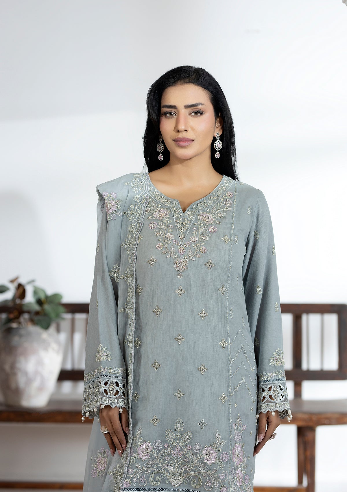 chiffon Kurta Set in Ash grey
