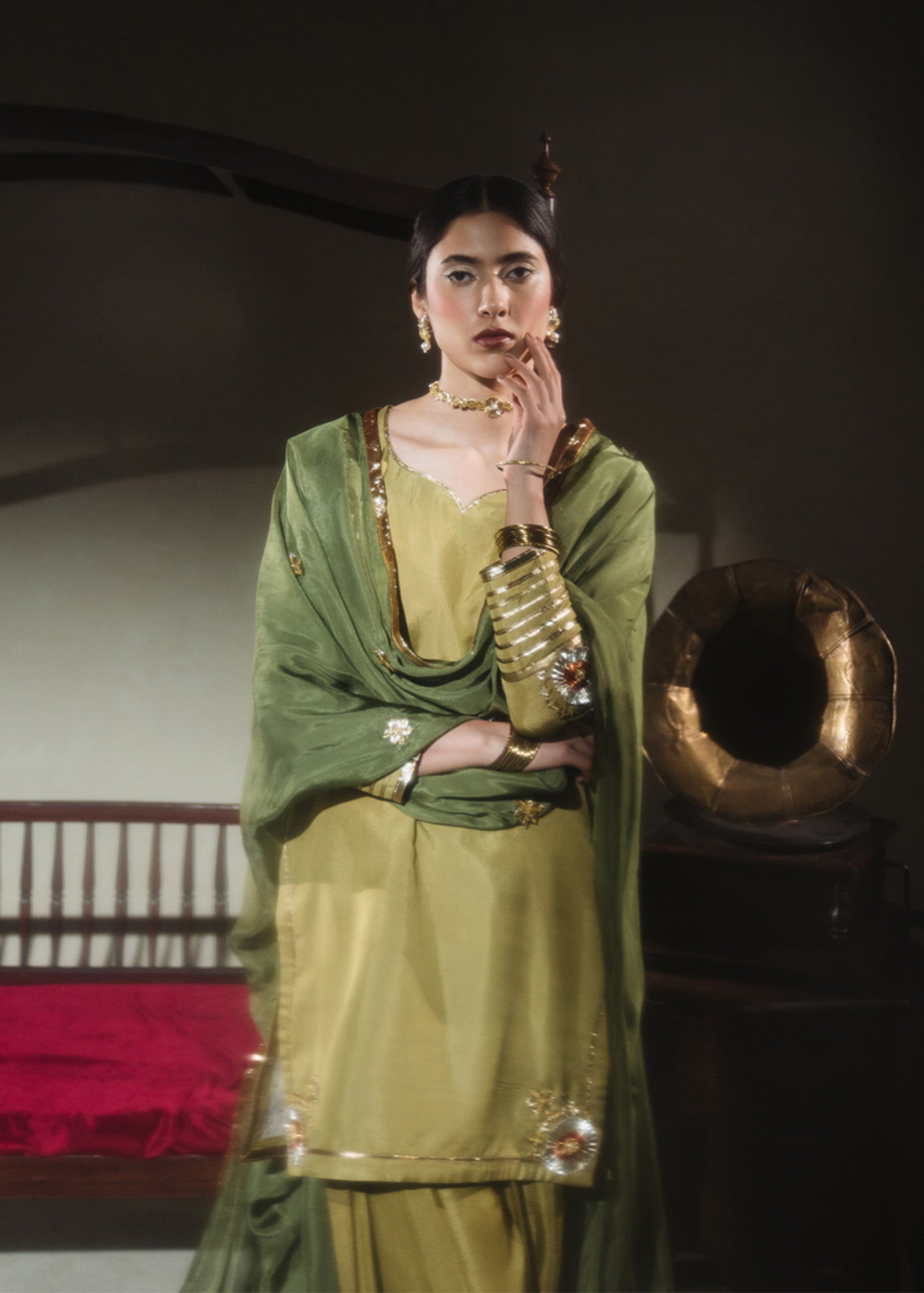 grip Kurta Set in Apple green