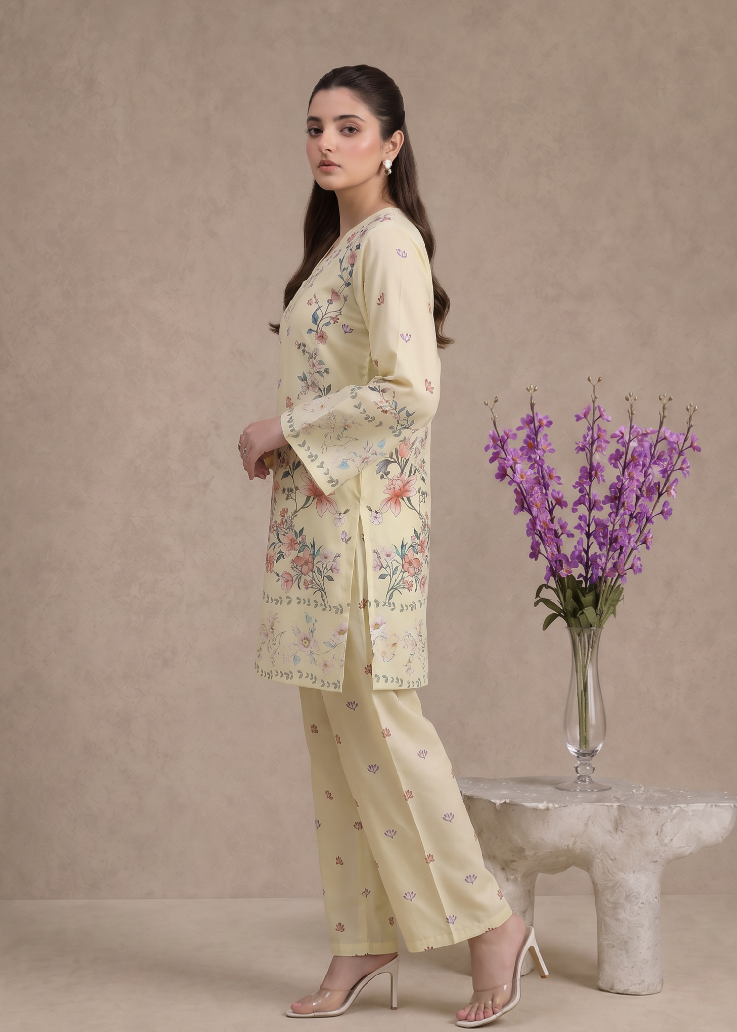 polyester crepe Co Ord Sets in Light yellow