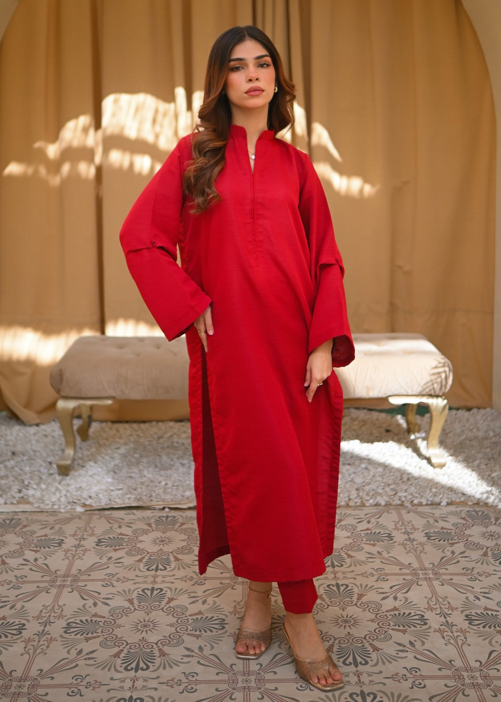 raw silk Co Ord Sets in Red
