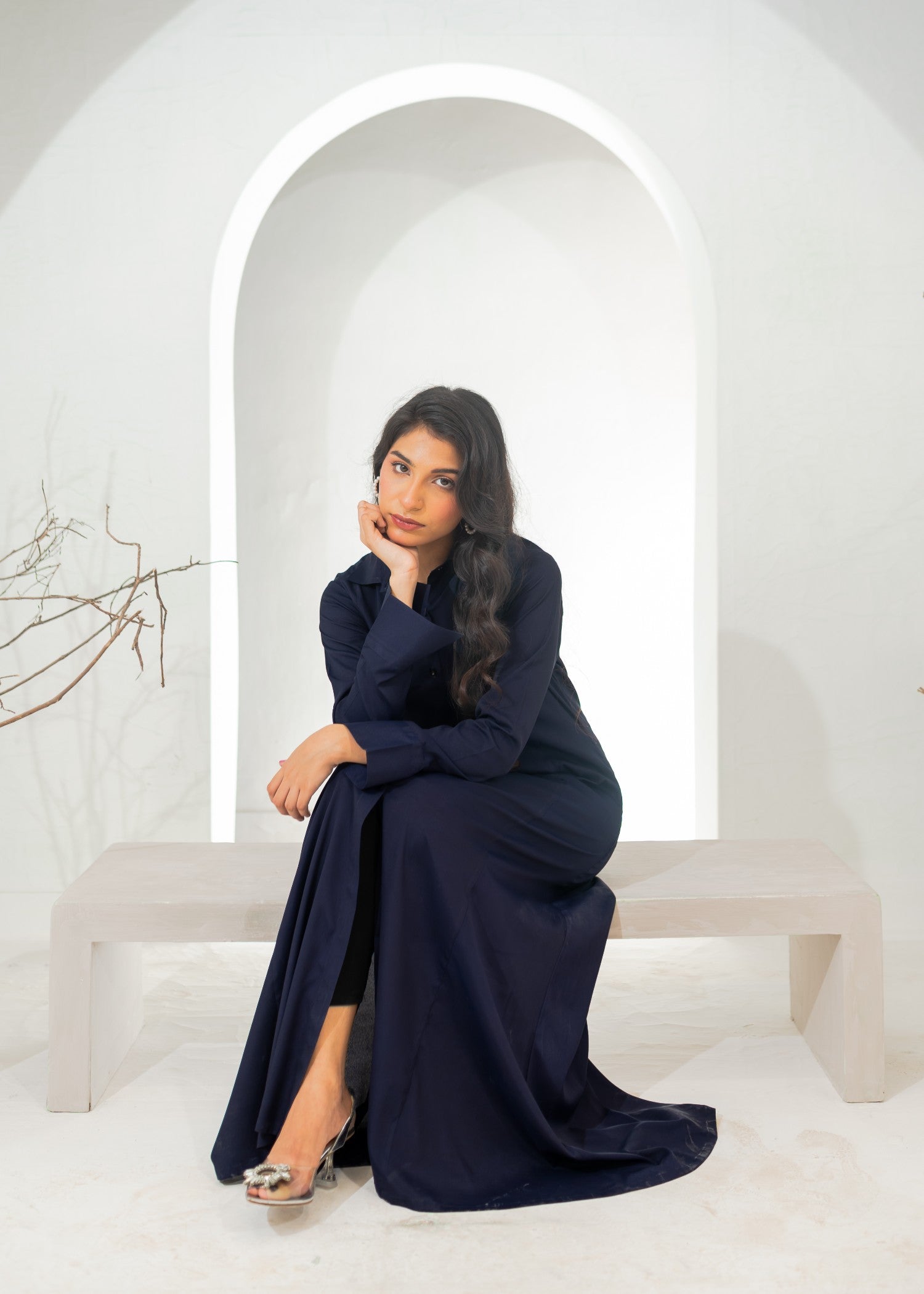 polyester crepe Dress in Navy blue