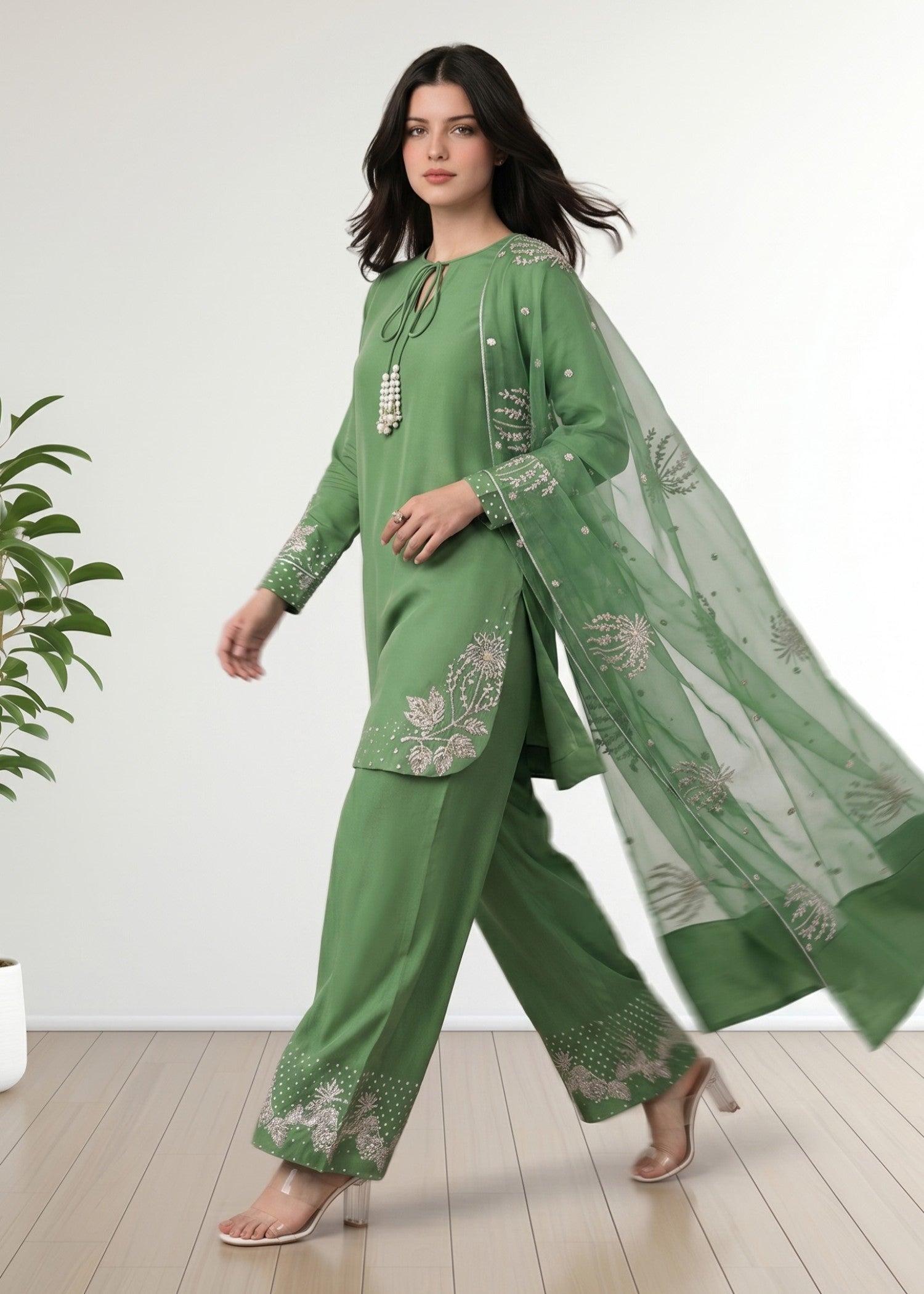 cotton Kurta Set in Jade green
