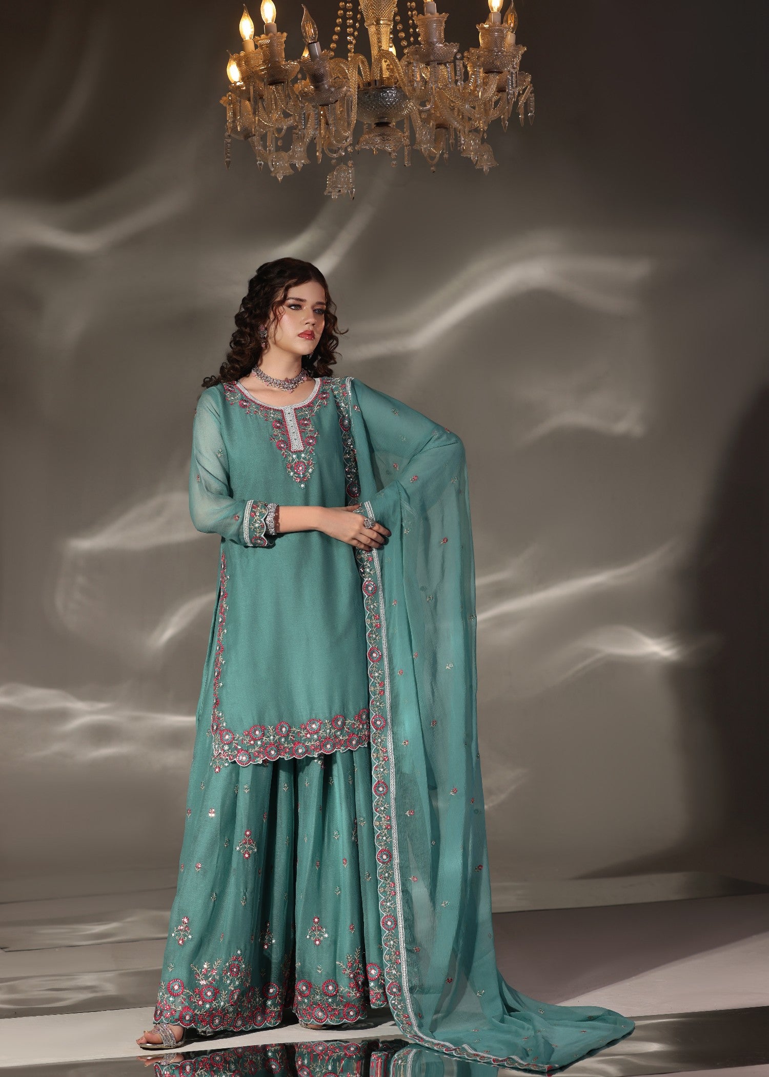 pk chiffon Sharara in Sea green