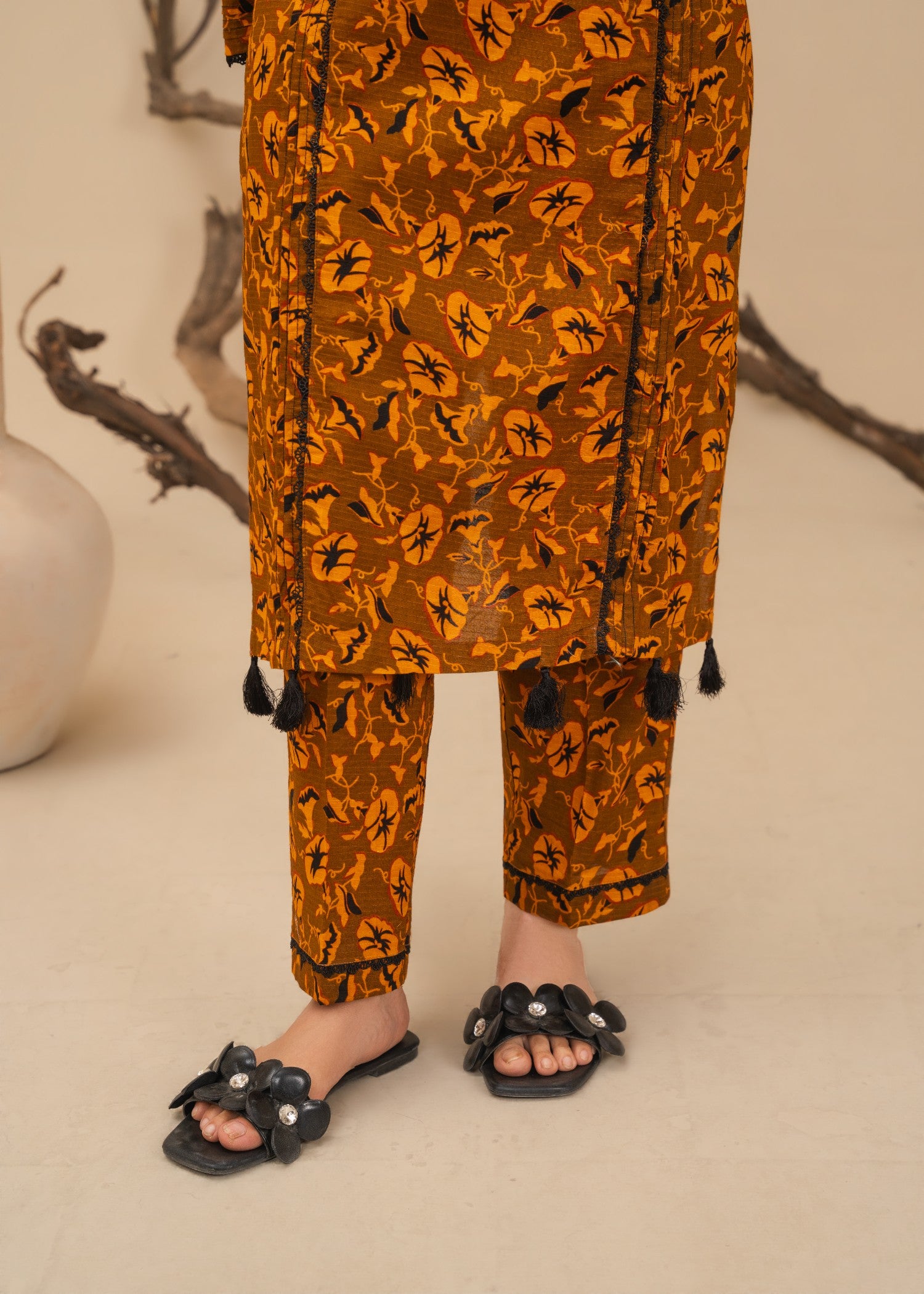 lawn Kurta Set in Walnut brown, sand brown