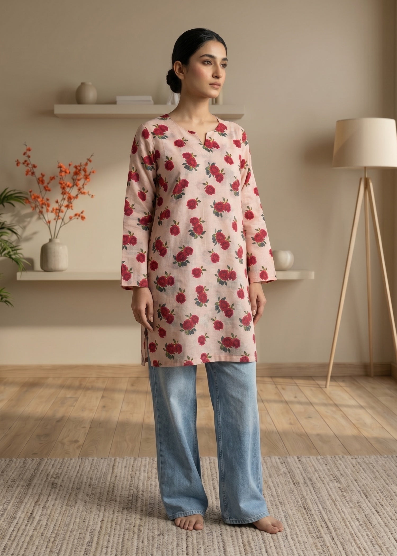 lawn cotton Kurti in Pastel pink