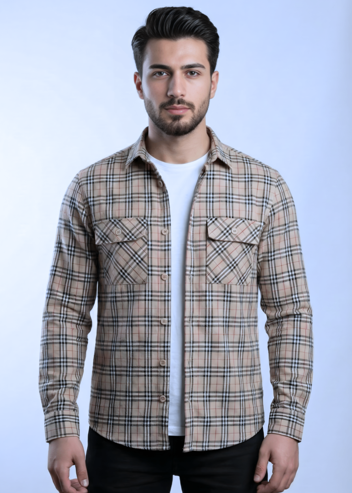 flannel Casual Shirt in Beige