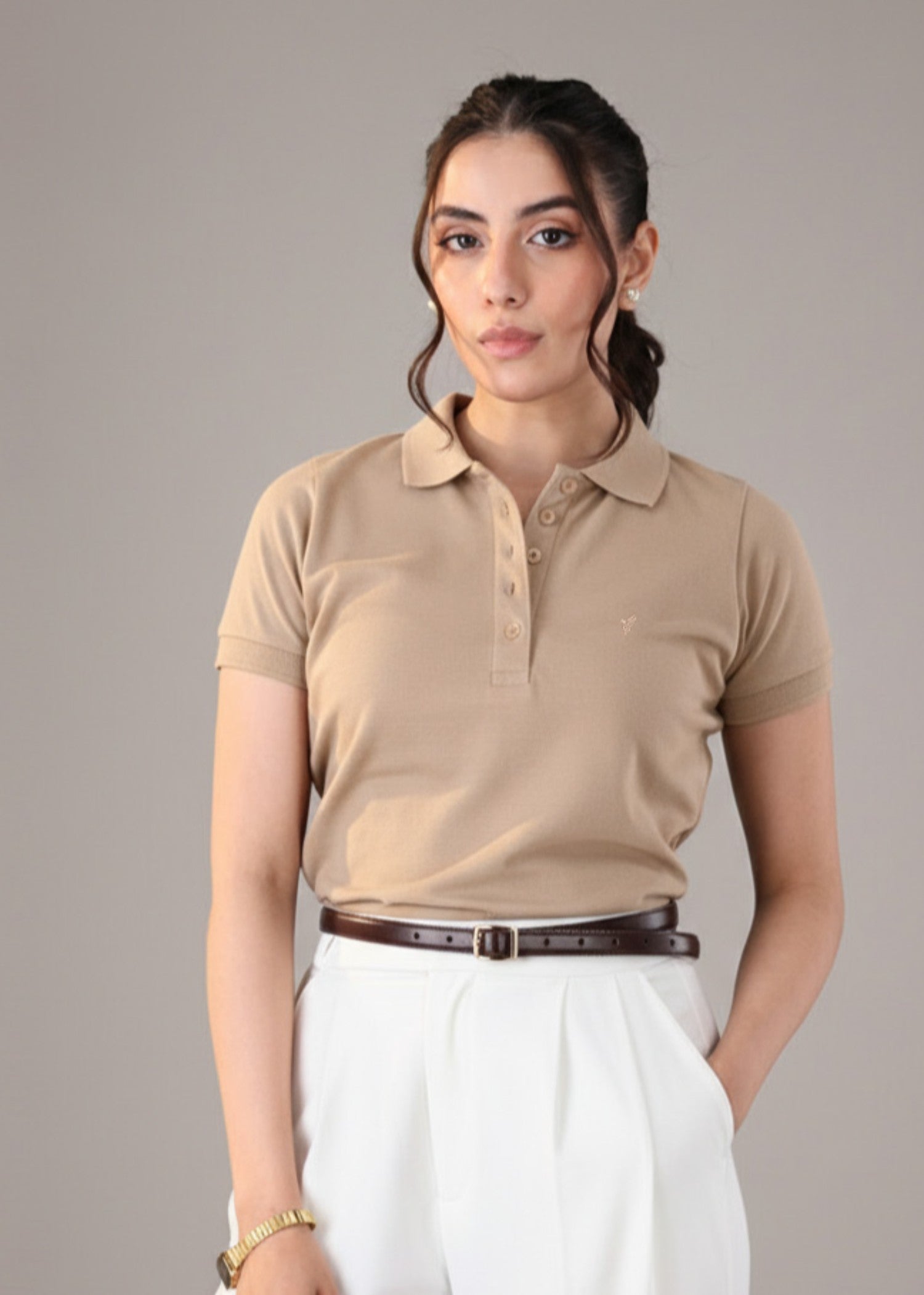 cotton Polo Shirt in Camel brown
