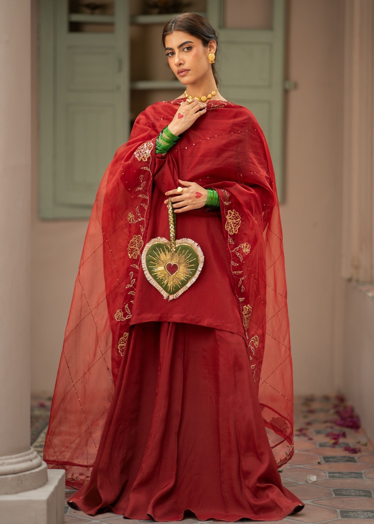 pk raw silk Sharara in Crimson