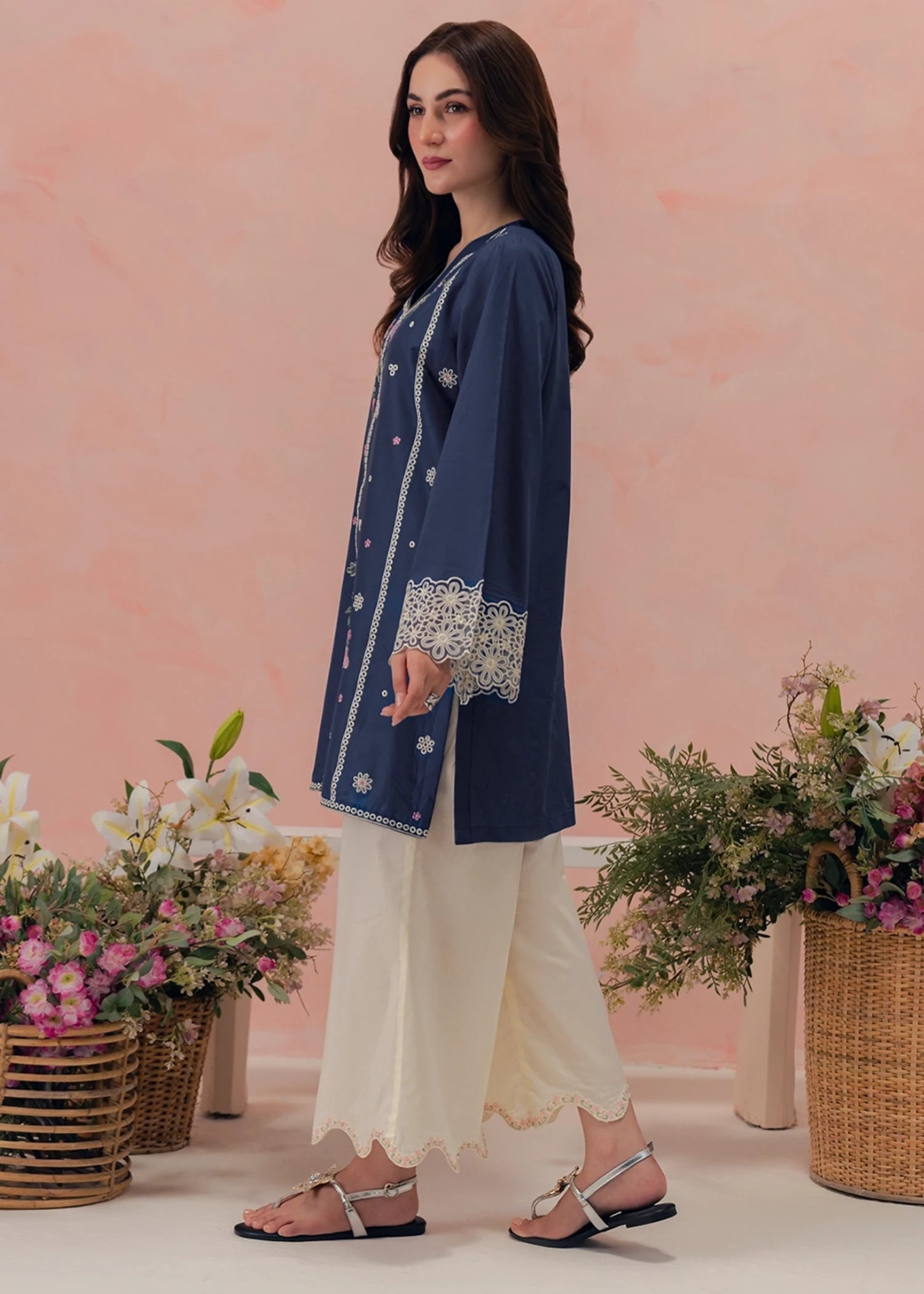 lawn cotton Kurta Set in Blue