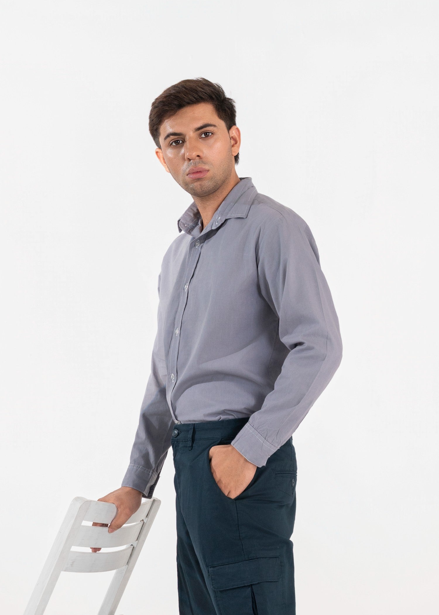 cotton Casual Shirt in Steal grey