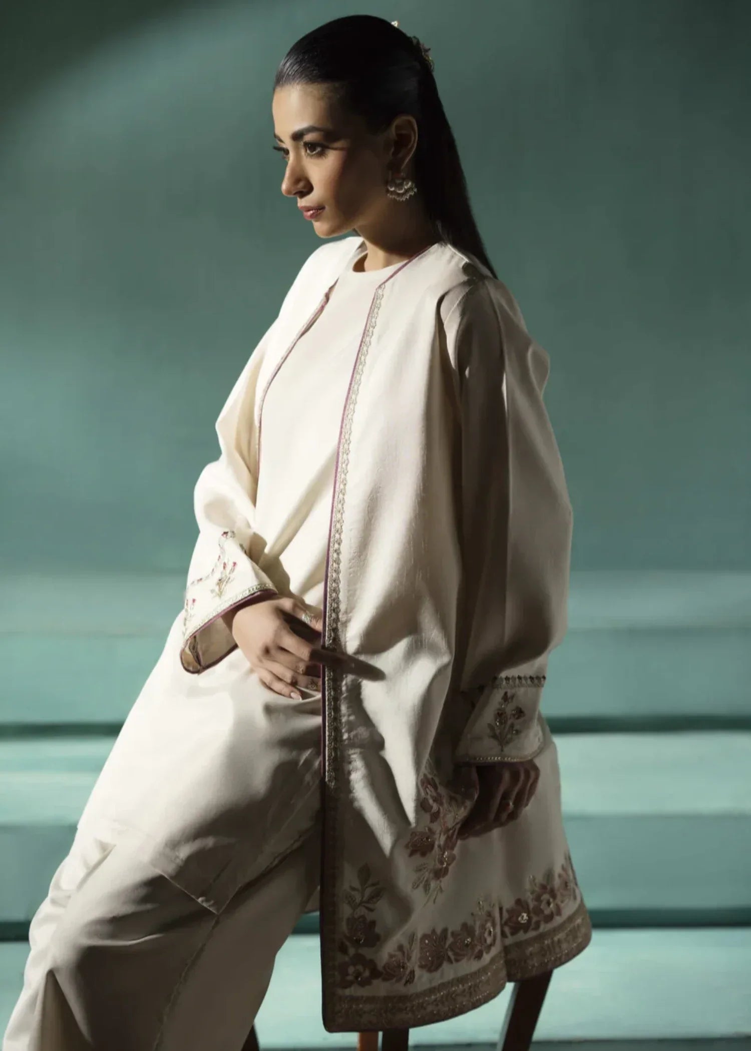 pk raw silk Jacket in Ivory
