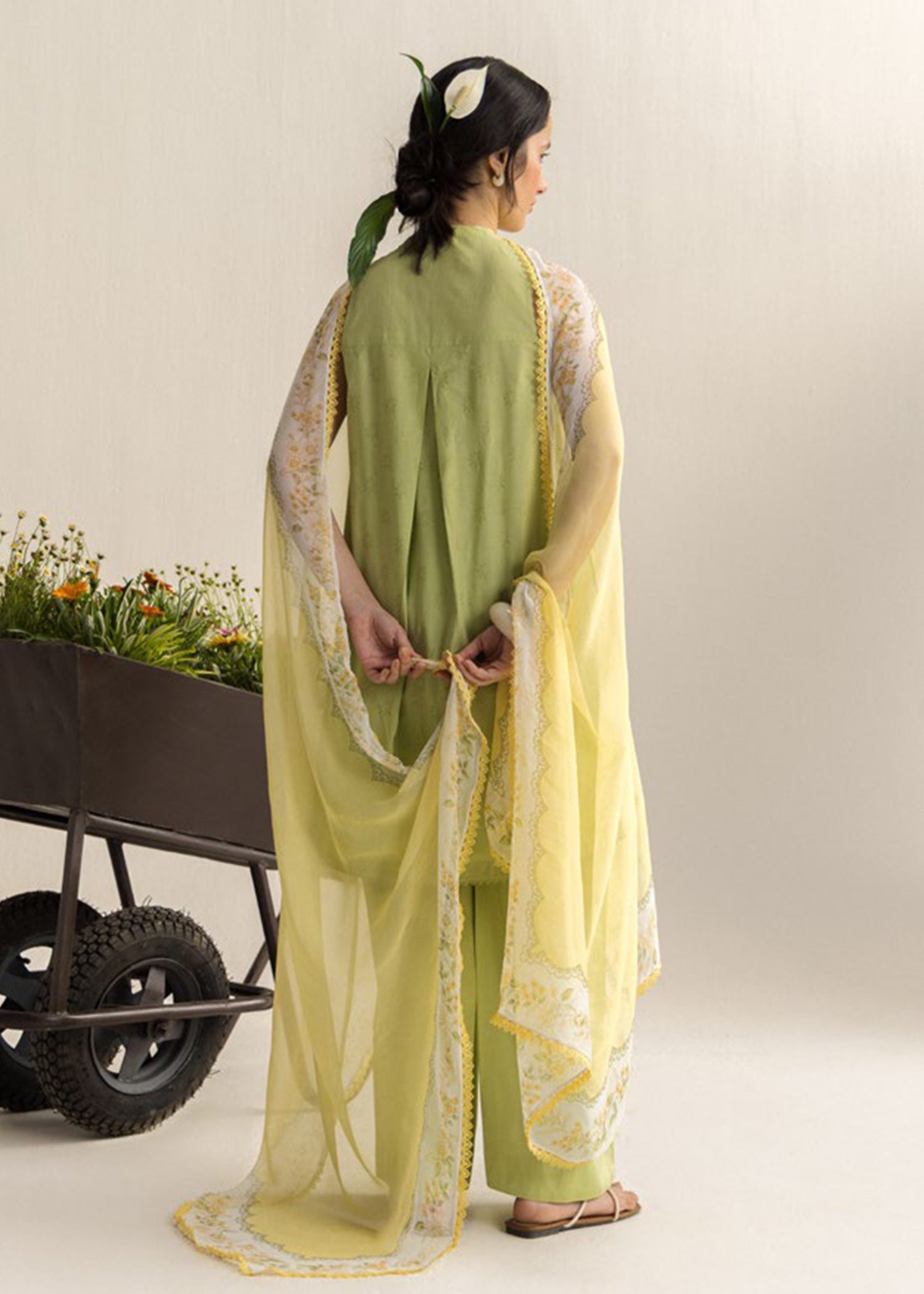 self jacquard Unstitched in Apple green