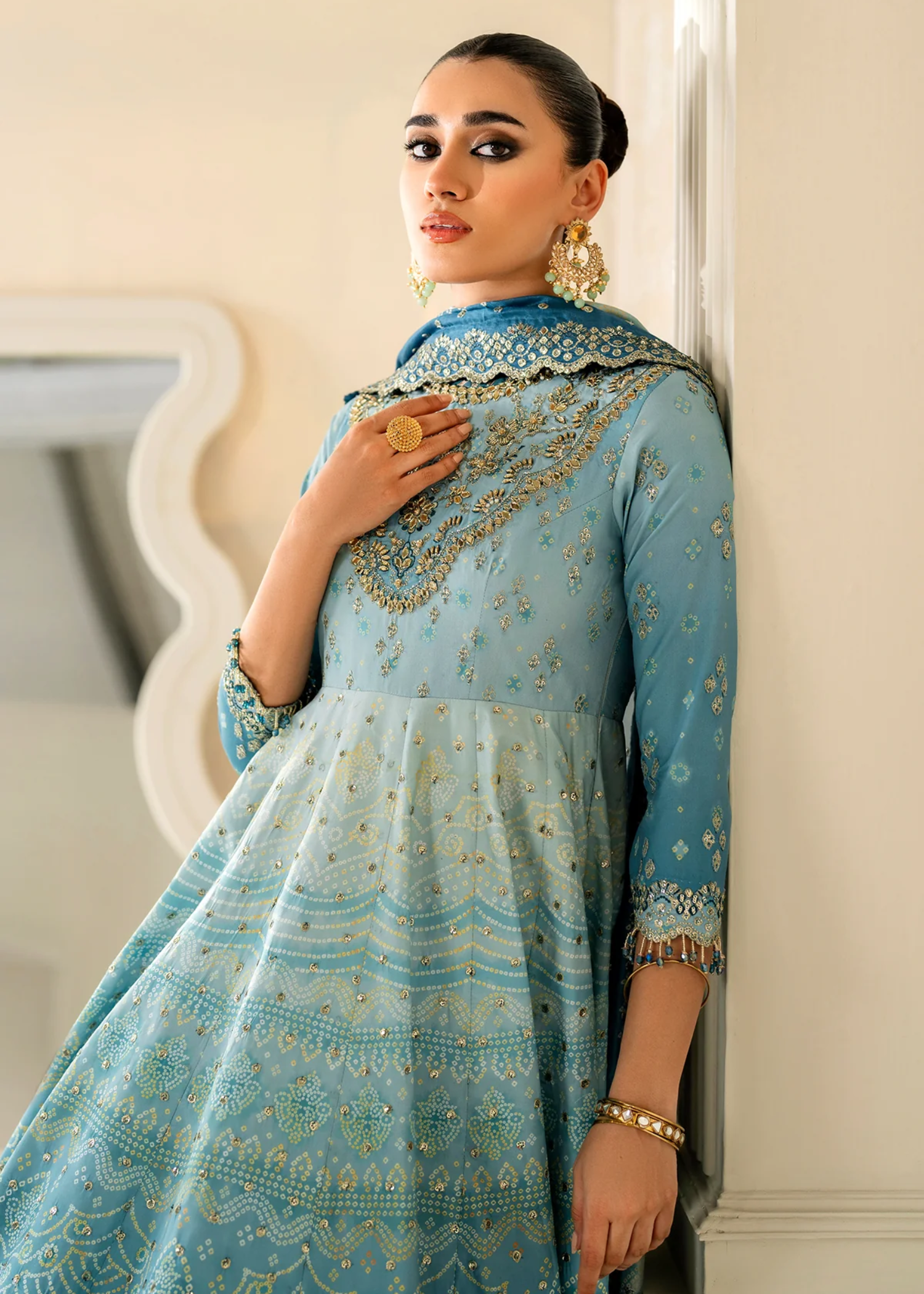 raw silk Unstitched in Ice blue