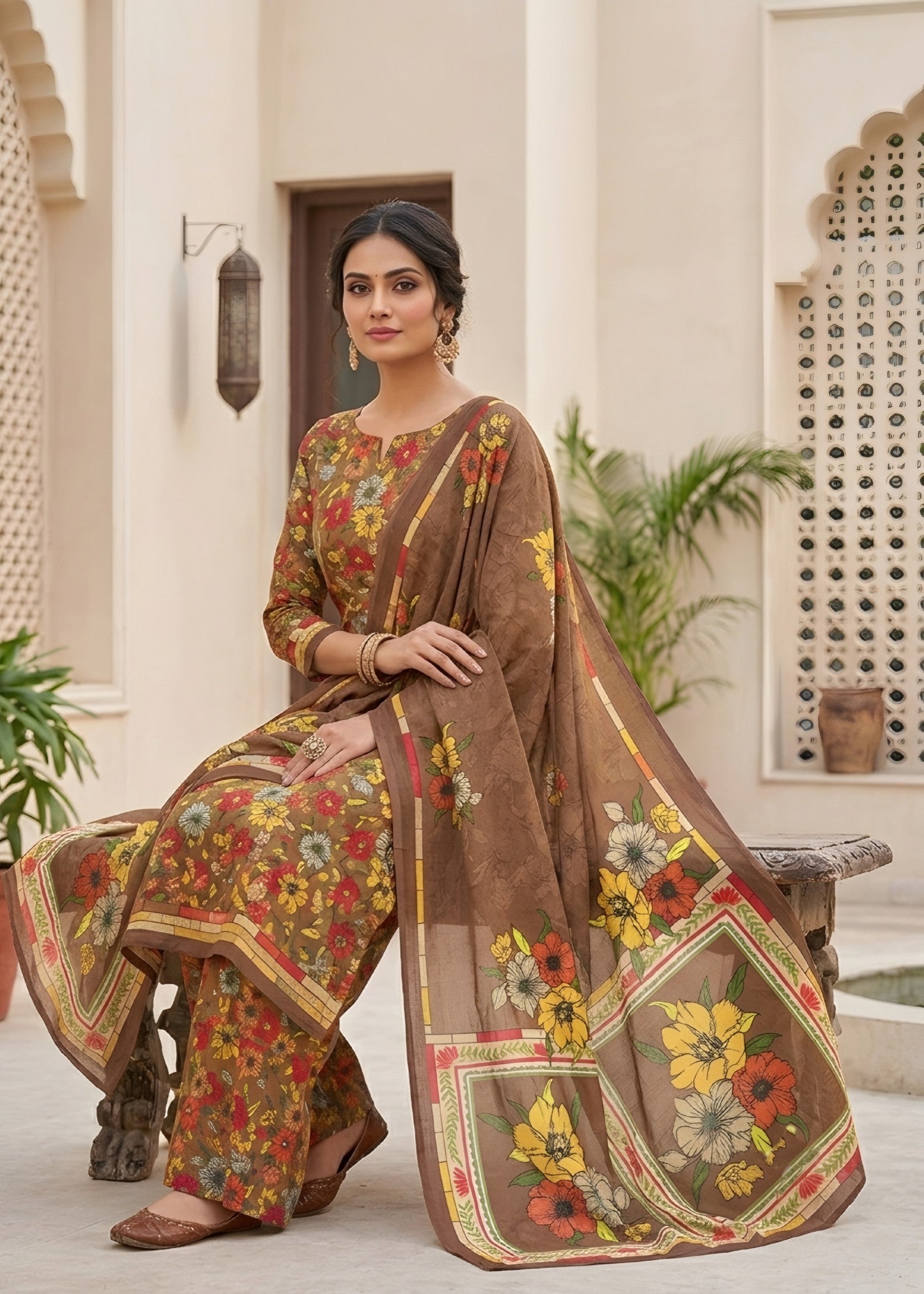 lawn Unstitched in Chocolate brown