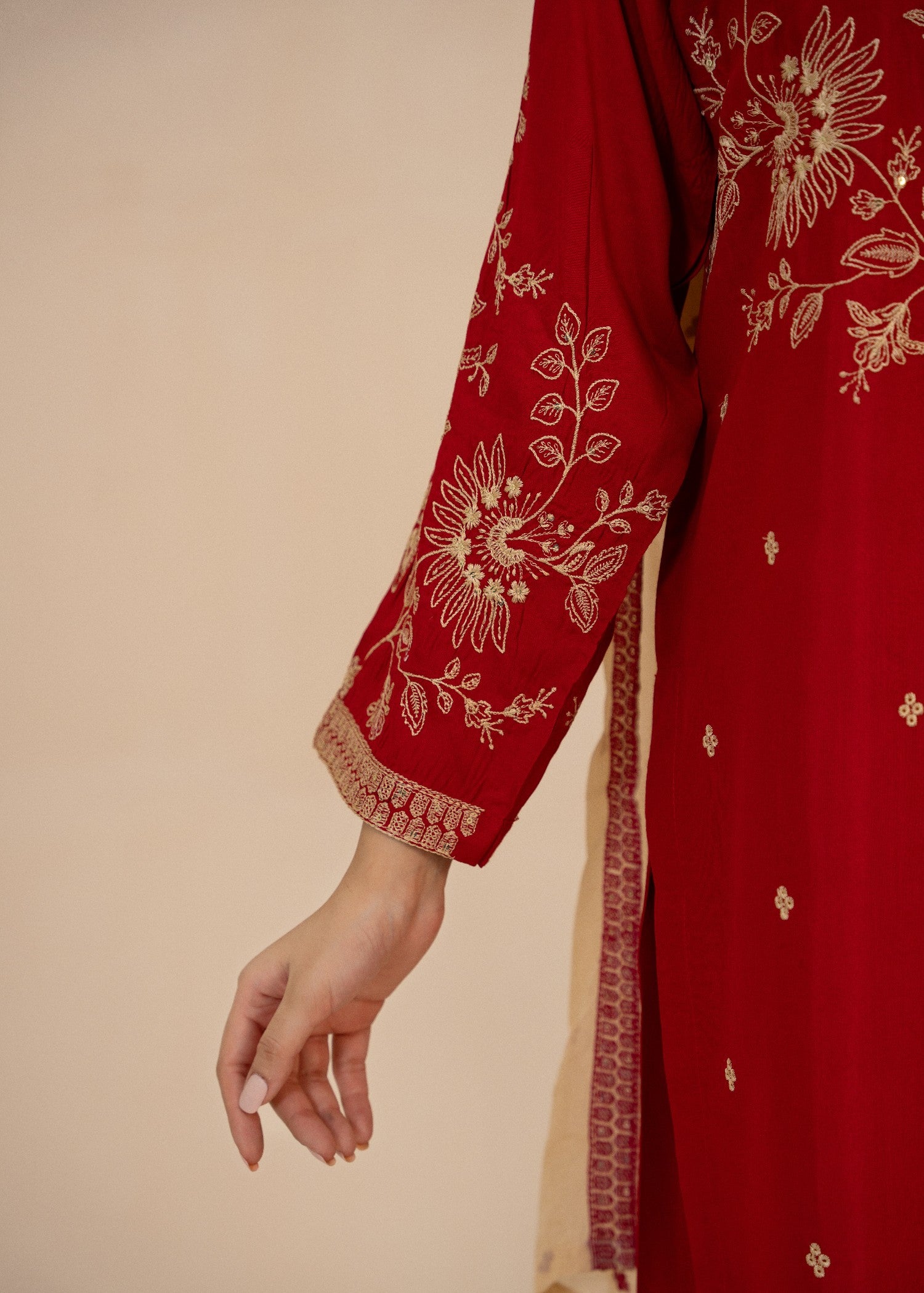raw silk Kurta Set in Tomato red