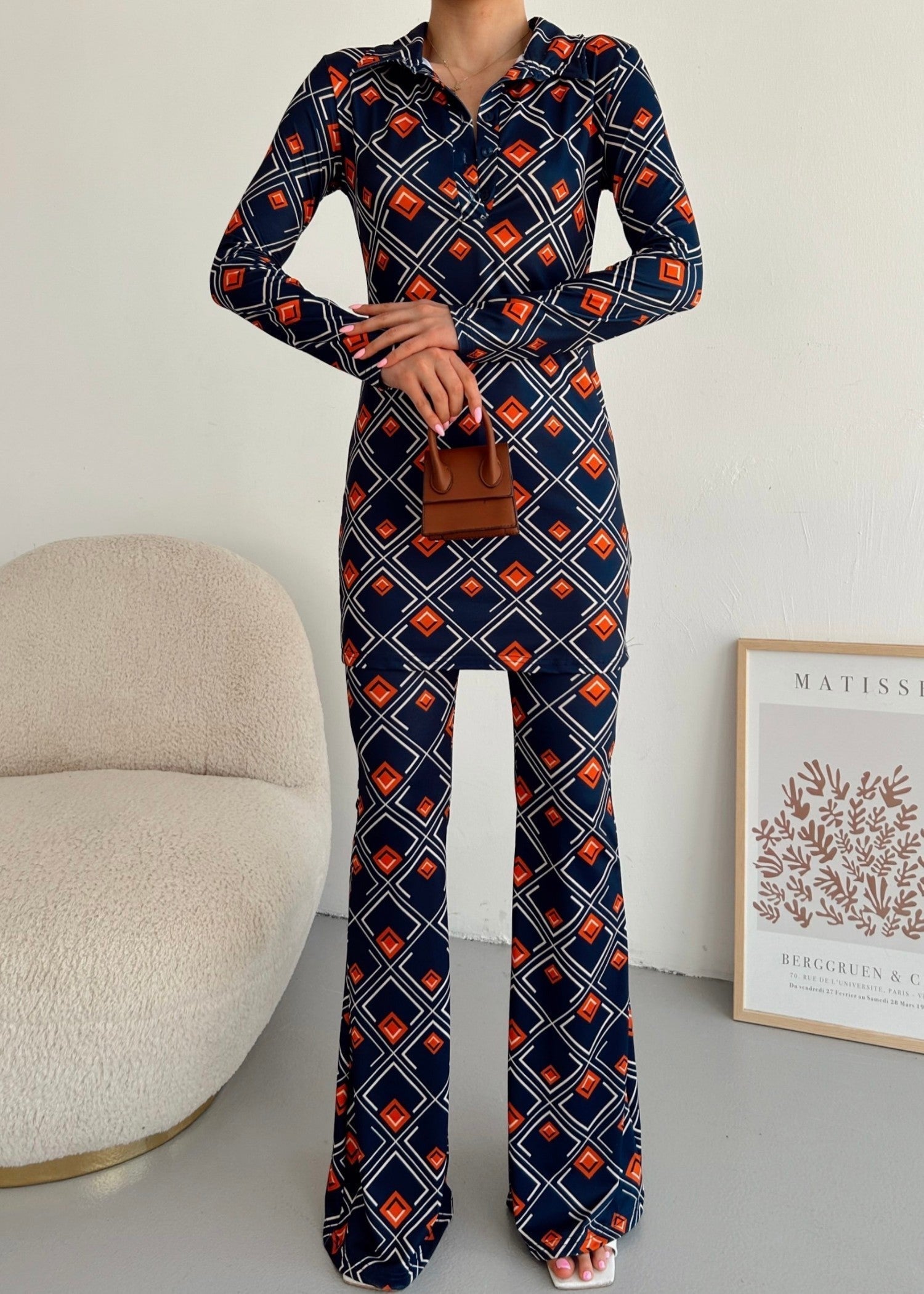 polyester-silk blend Co Ord Sets in Dark blue