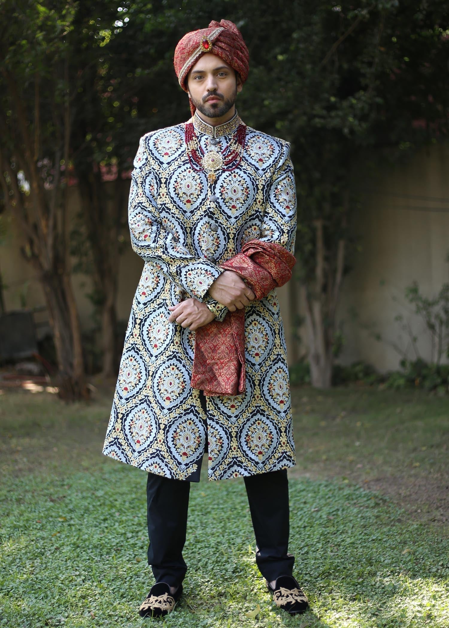 silk Sherwani in Multi