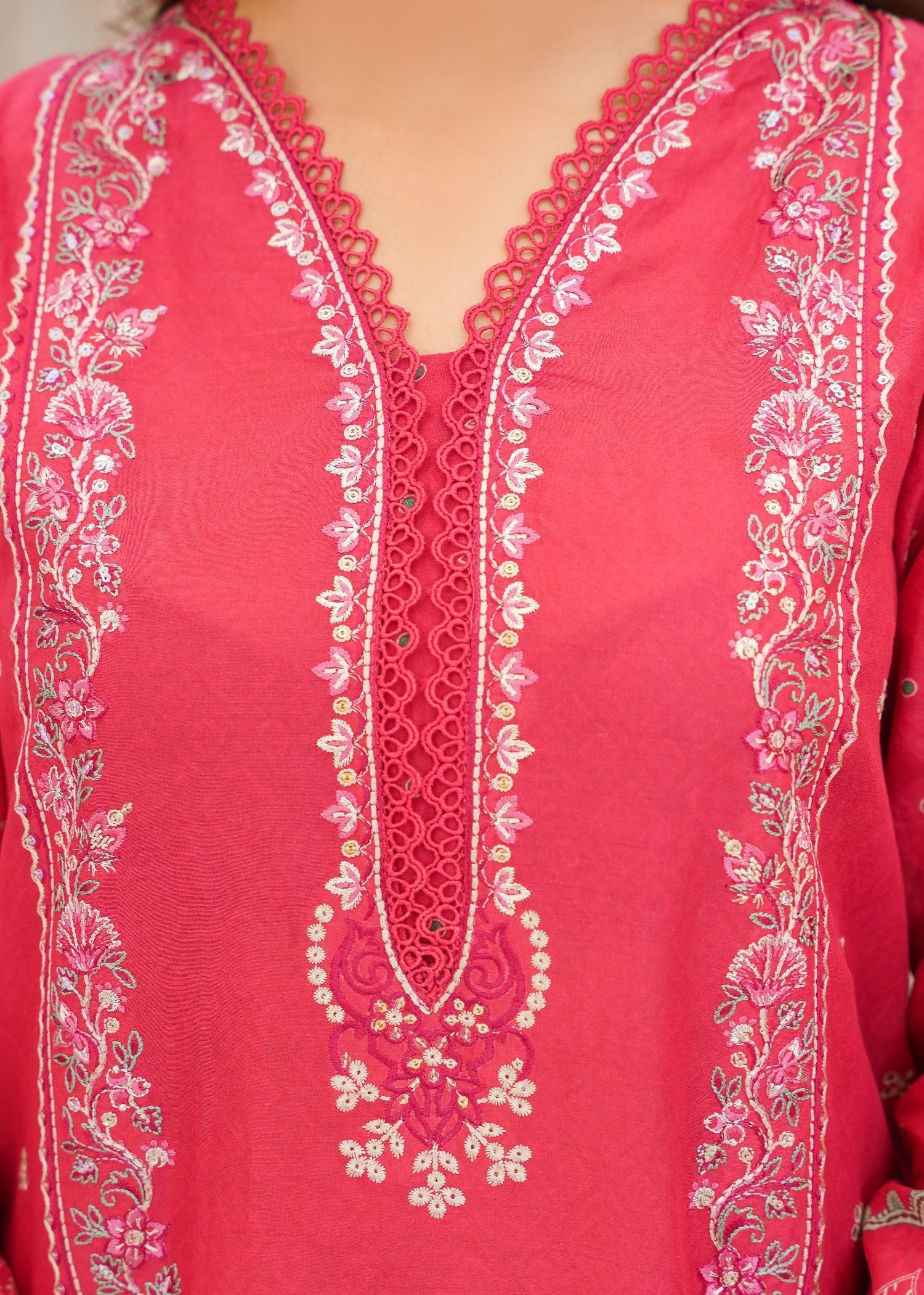 lawn Kurta Set in Raspberry pink