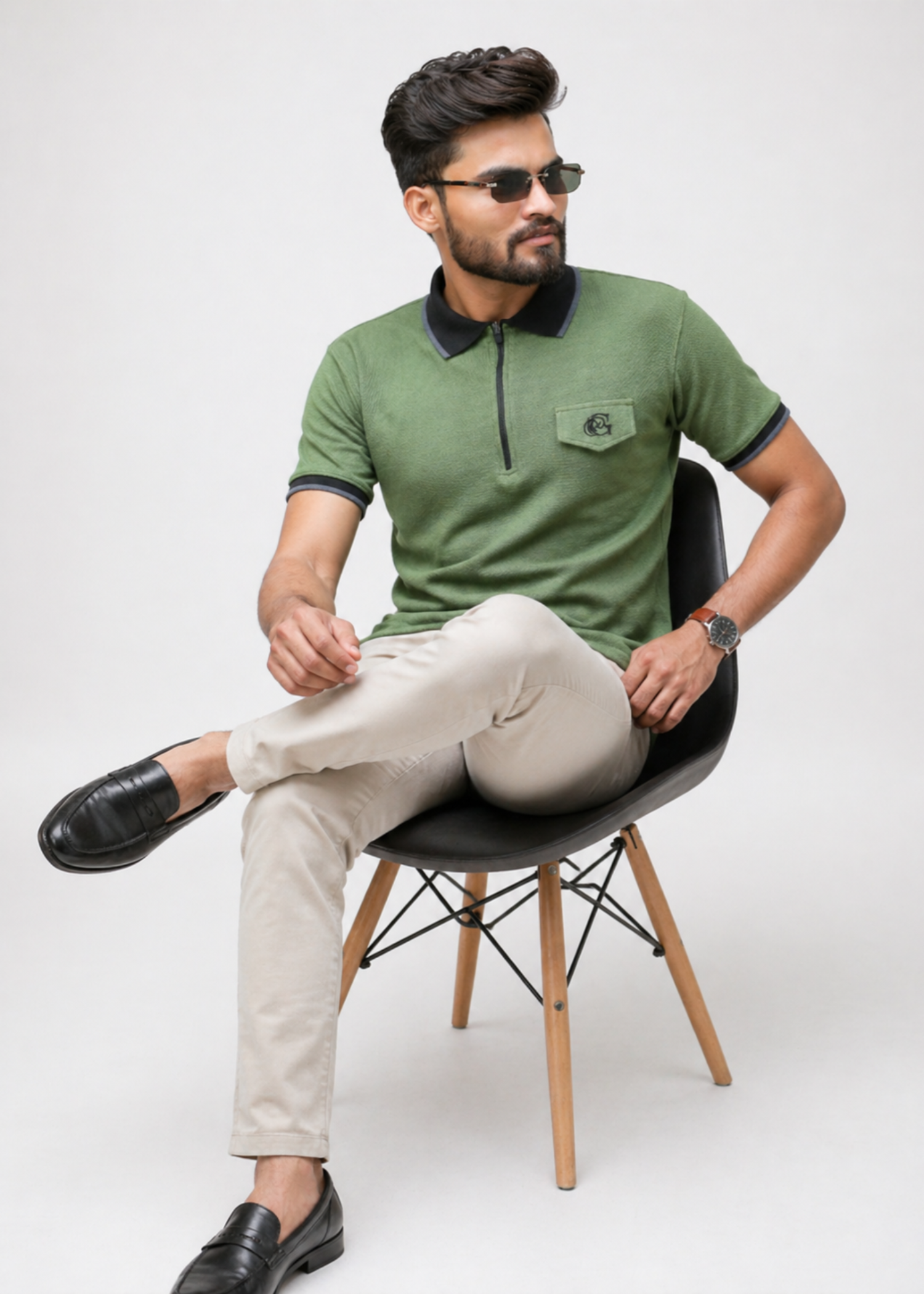 cotton Polo Shirt in Sage green by Glomoria
