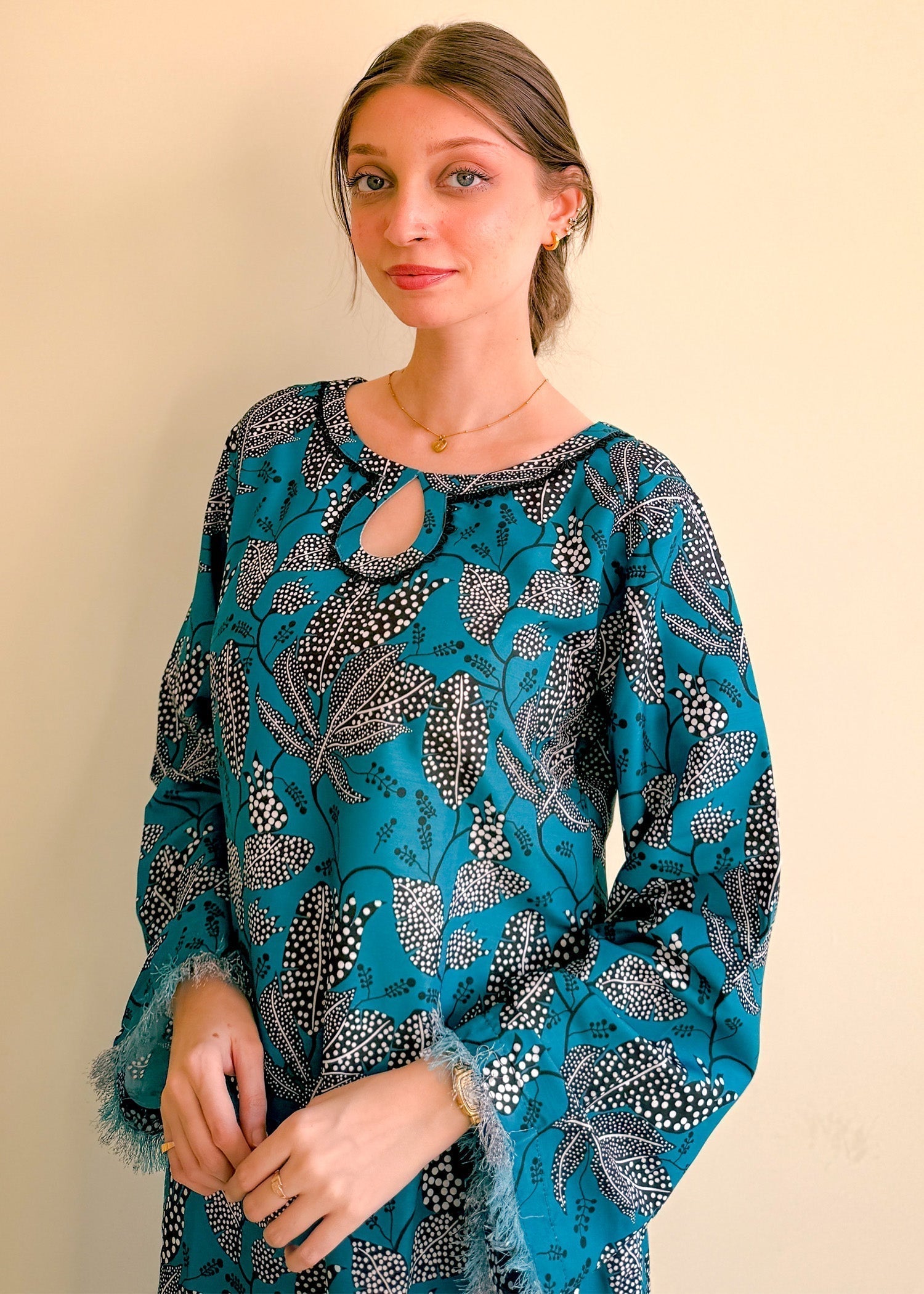 raw silk Kurta Set in White, teal