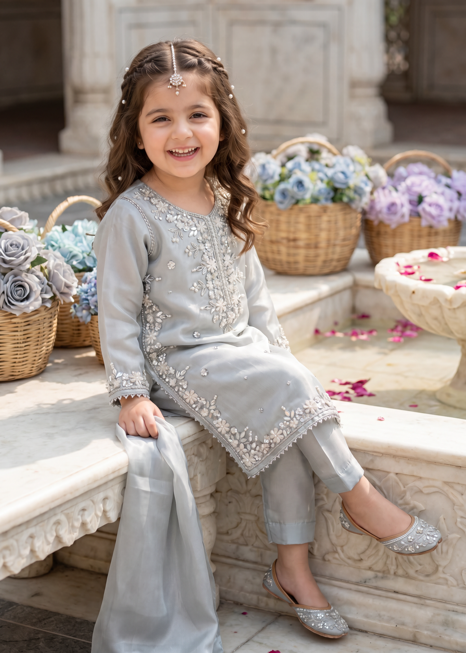 tissue silk Kurta Set in Powder blue