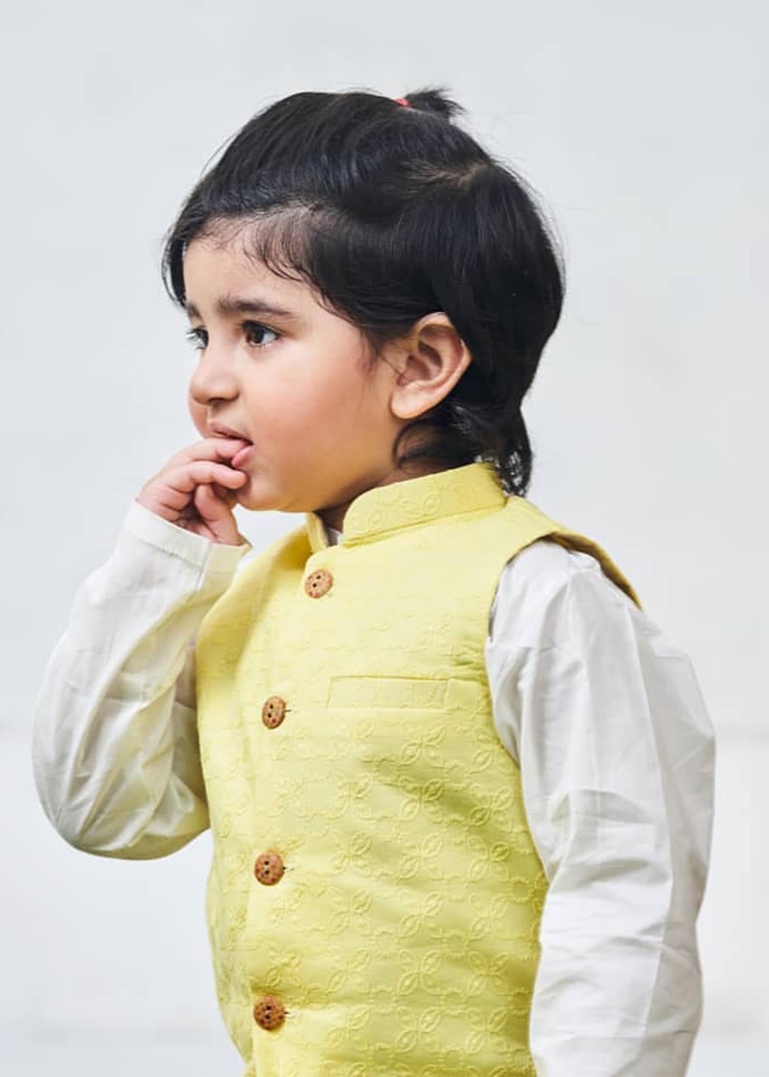 chikankari cotton Waistcoat in Yellow